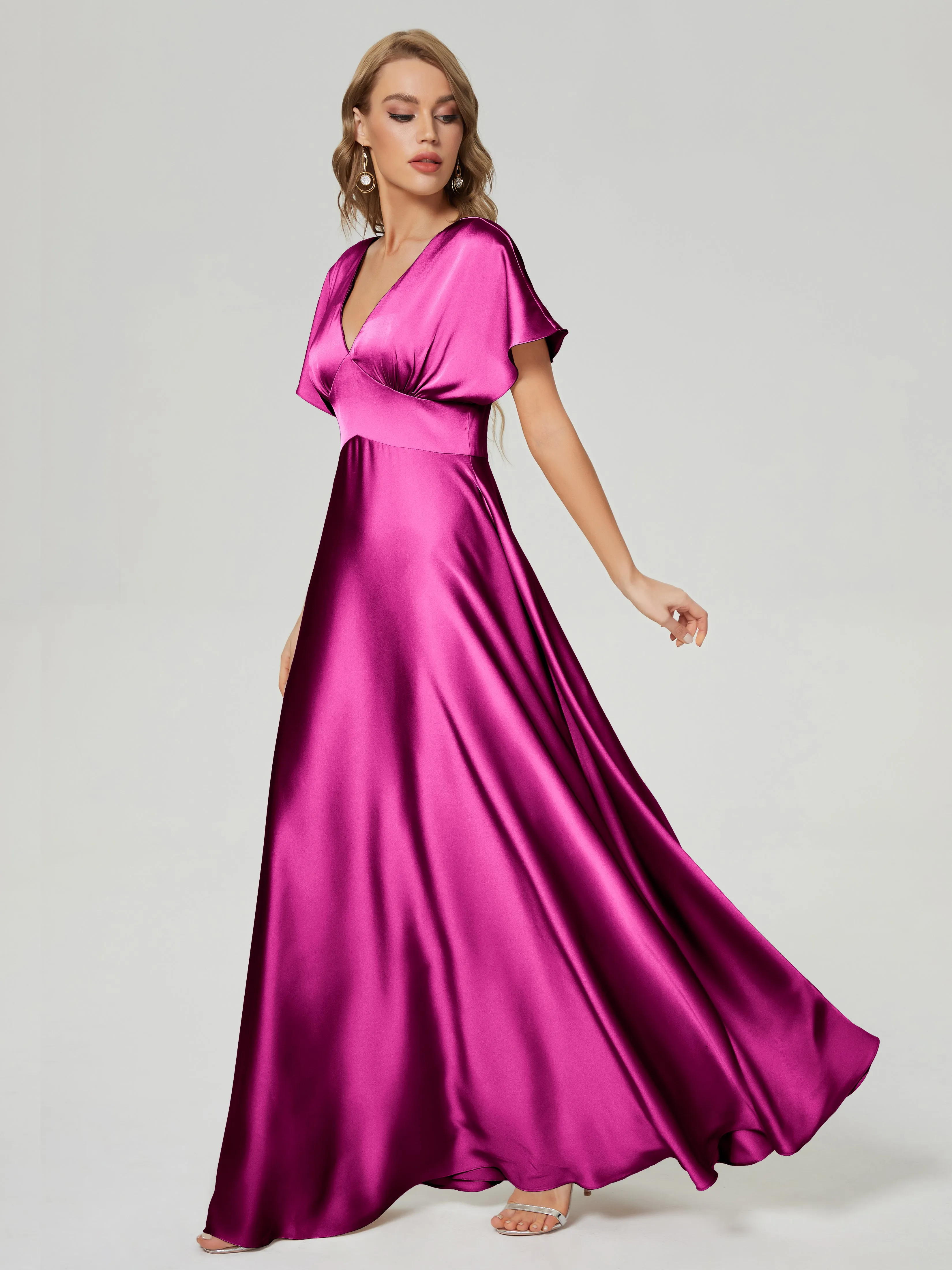 Ariah Modest Cap Sleeves Soft Satin Bridesmaid  Dresses