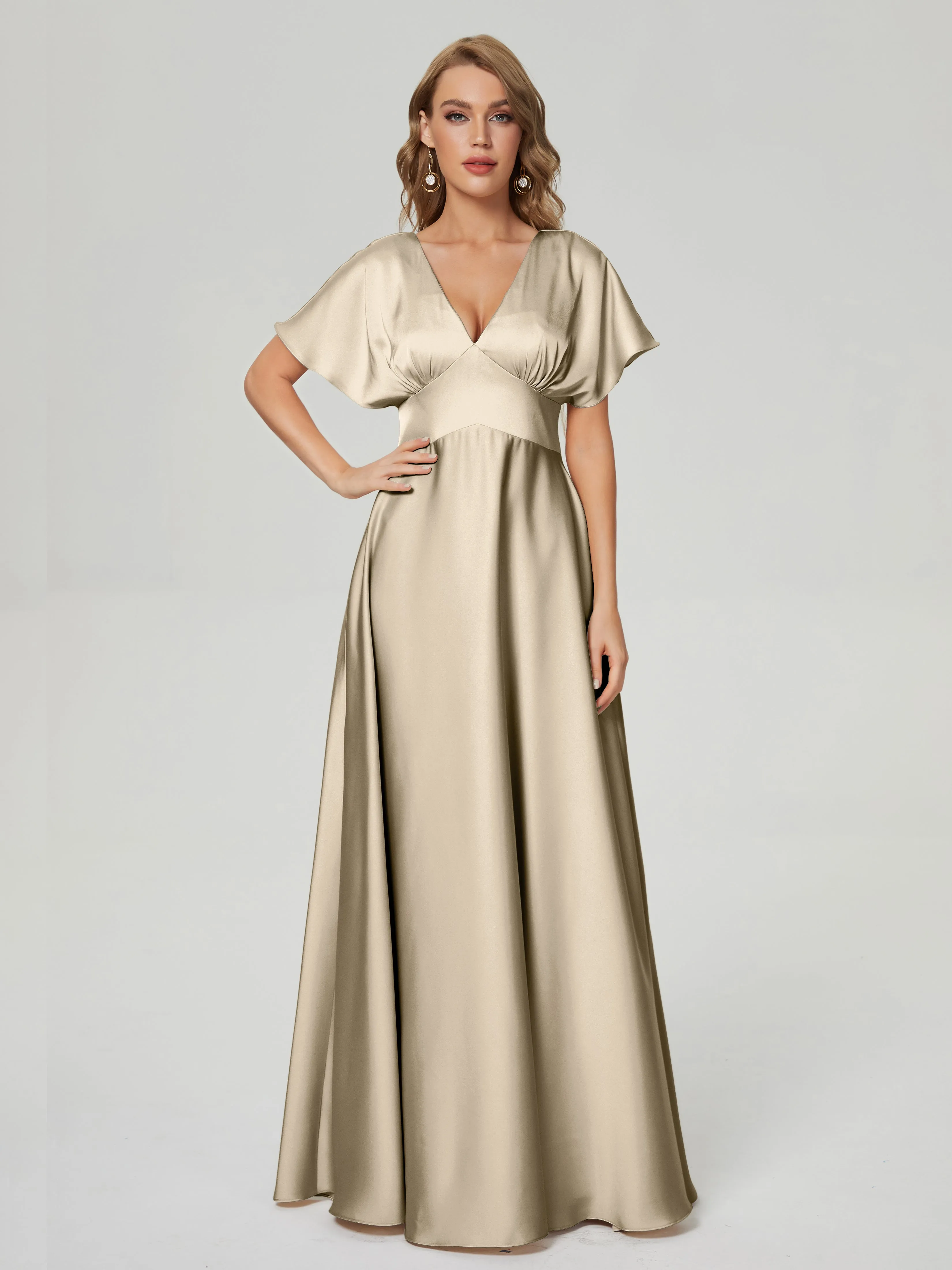 Ariah Modest Cap Sleeves Soft Satin Bridesmaid  Dresses