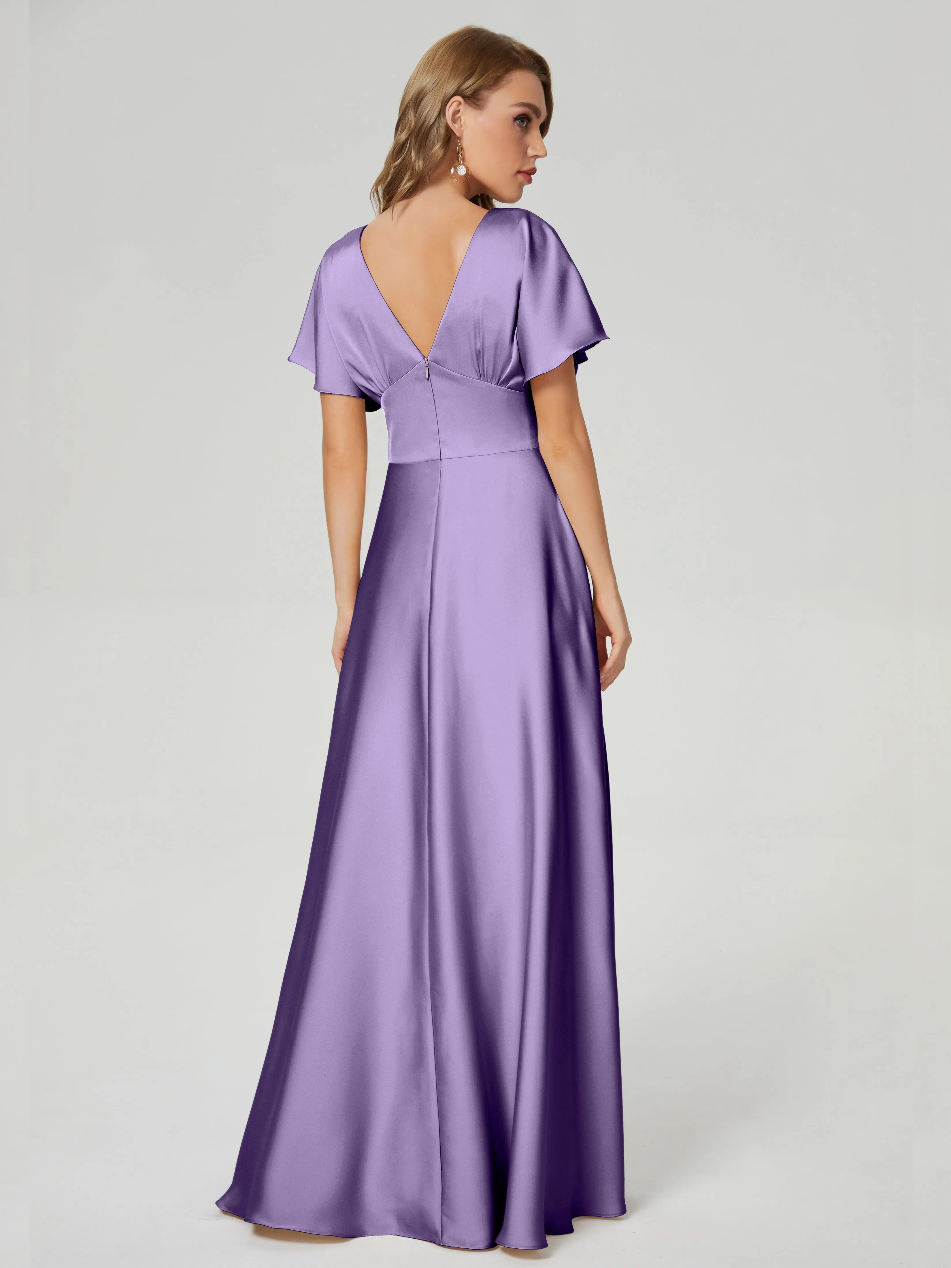 Ariah Modest Cap Sleeves Soft Satin Bridesmaid  Dresses