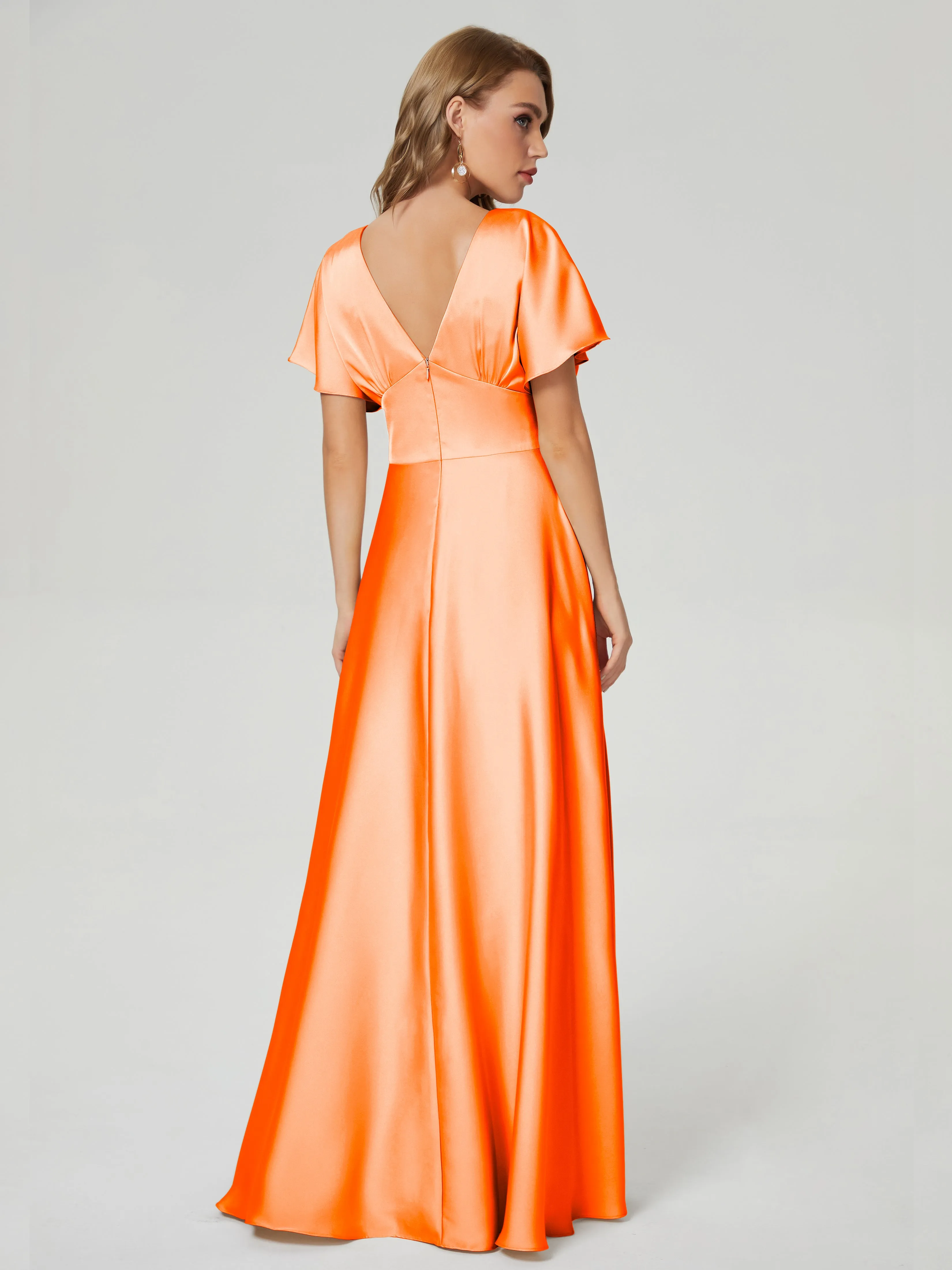 Ariah Modest Cap Sleeves Soft Satin Bridesmaid  Dresses
