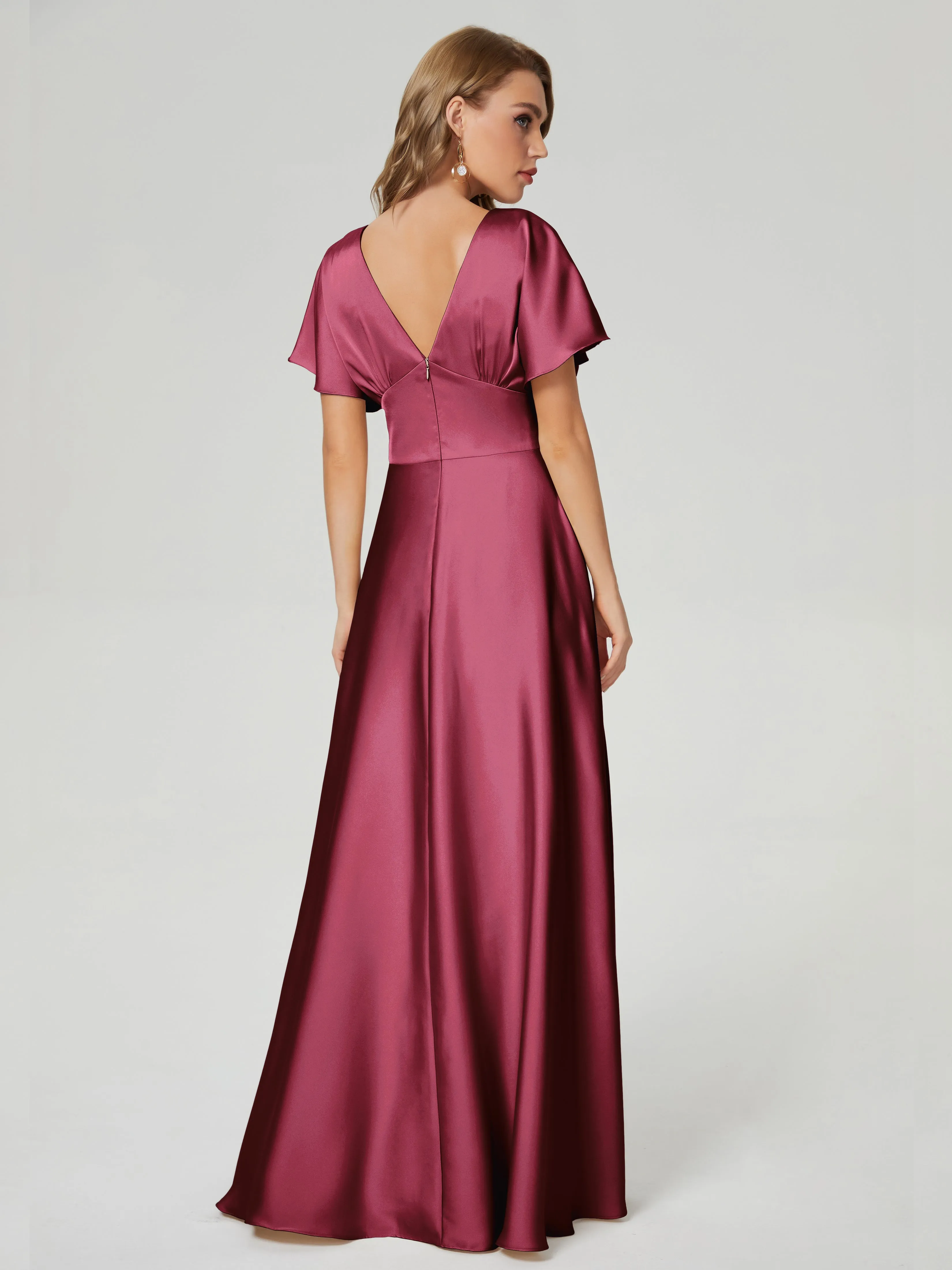 Ariah Modest Cap Sleeves Soft Satin Bridesmaid  Dresses