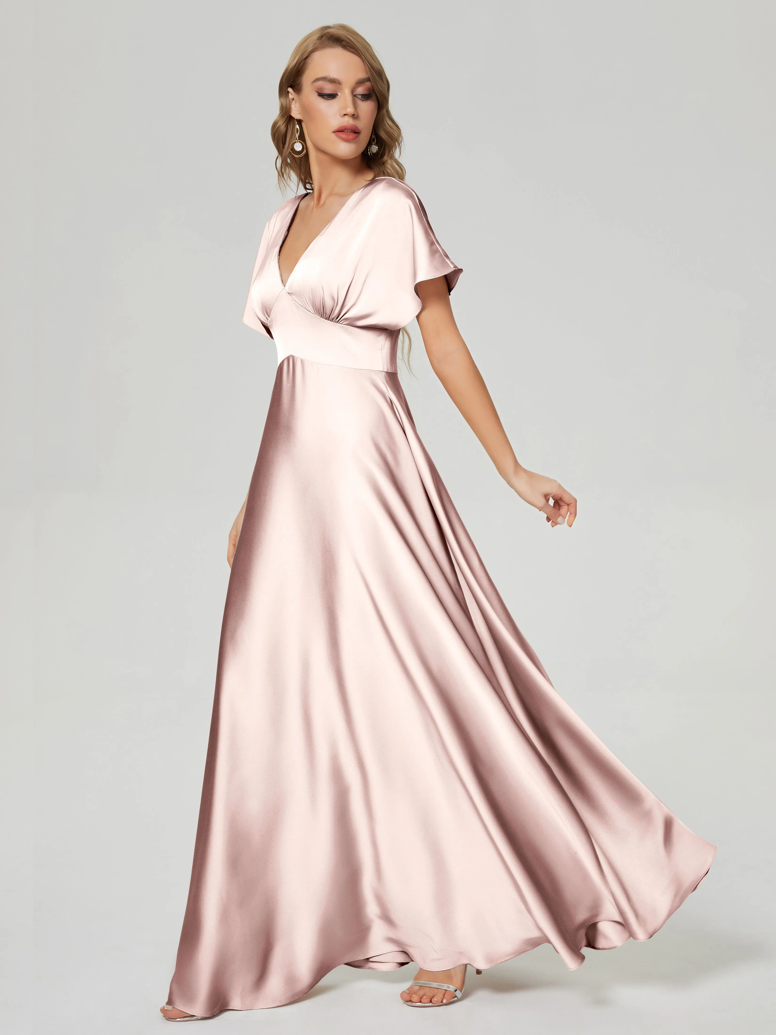 Ariah Modest Cap Sleeves Soft Satin Bridesmaid  Dresses