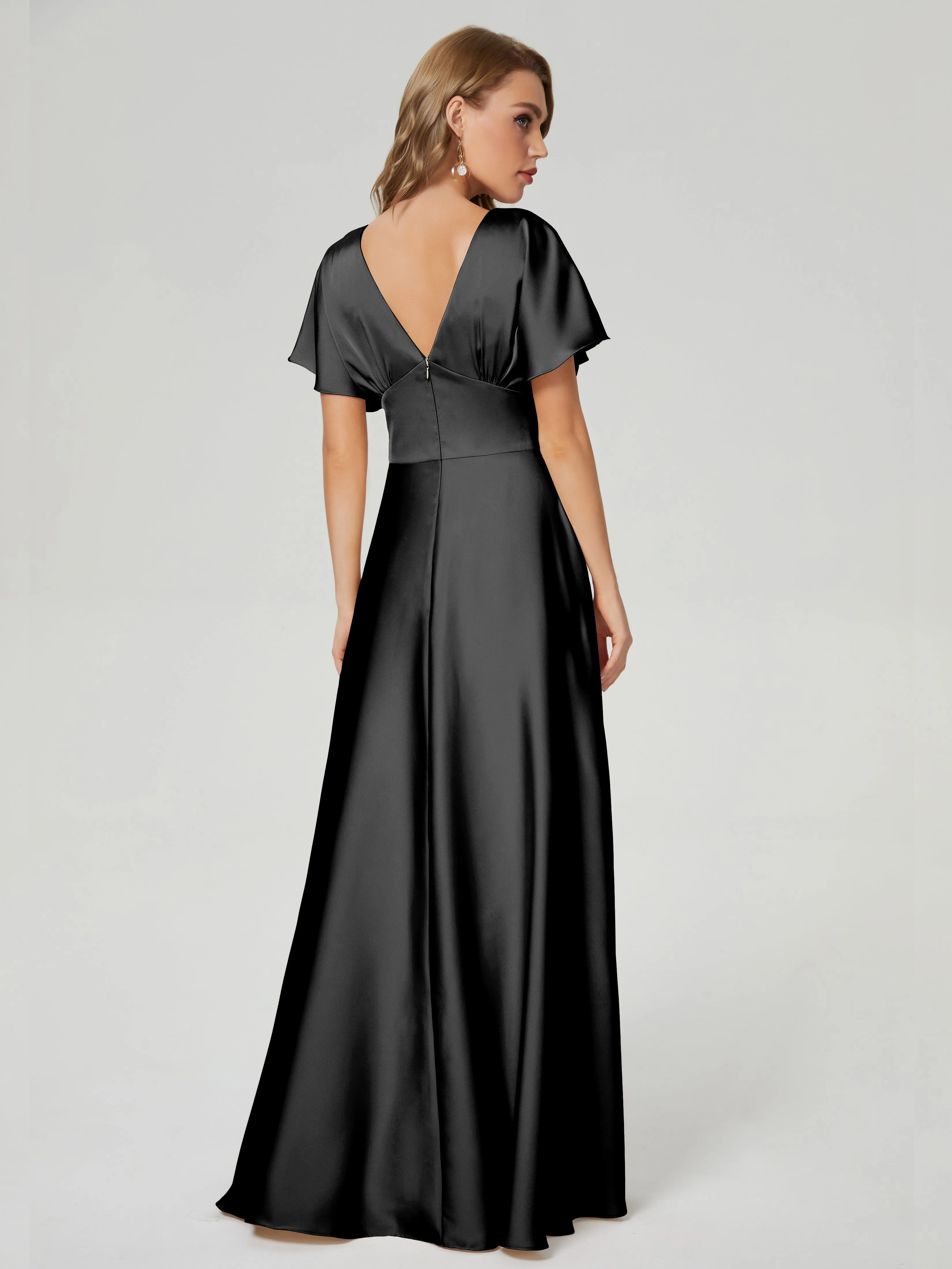 Ariah Modest Cap Sleeves Soft Satin Bridesmaid  Dresses