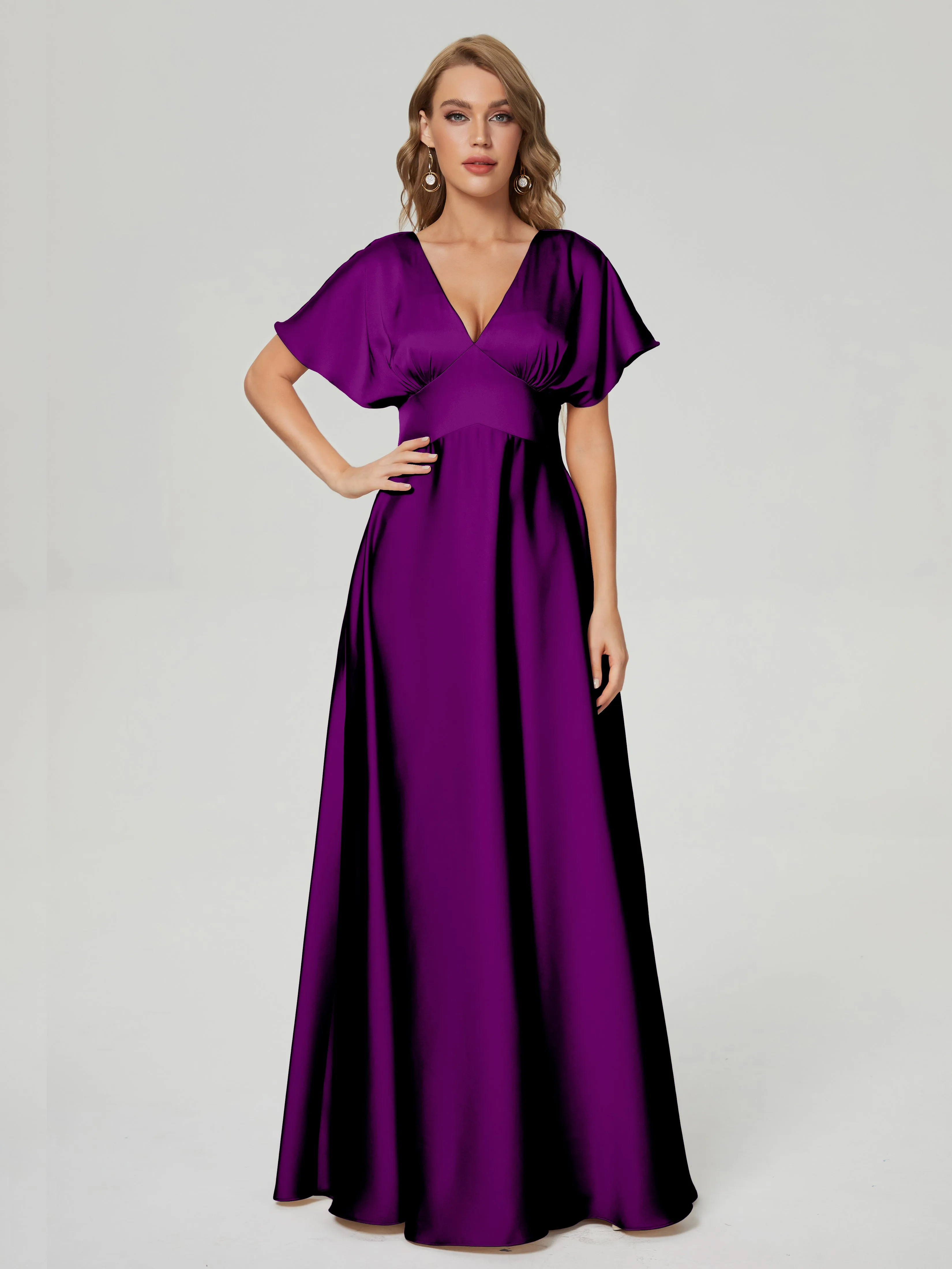 Ariah Modest Cap Sleeves Soft Satin Bridesmaid  Dresses