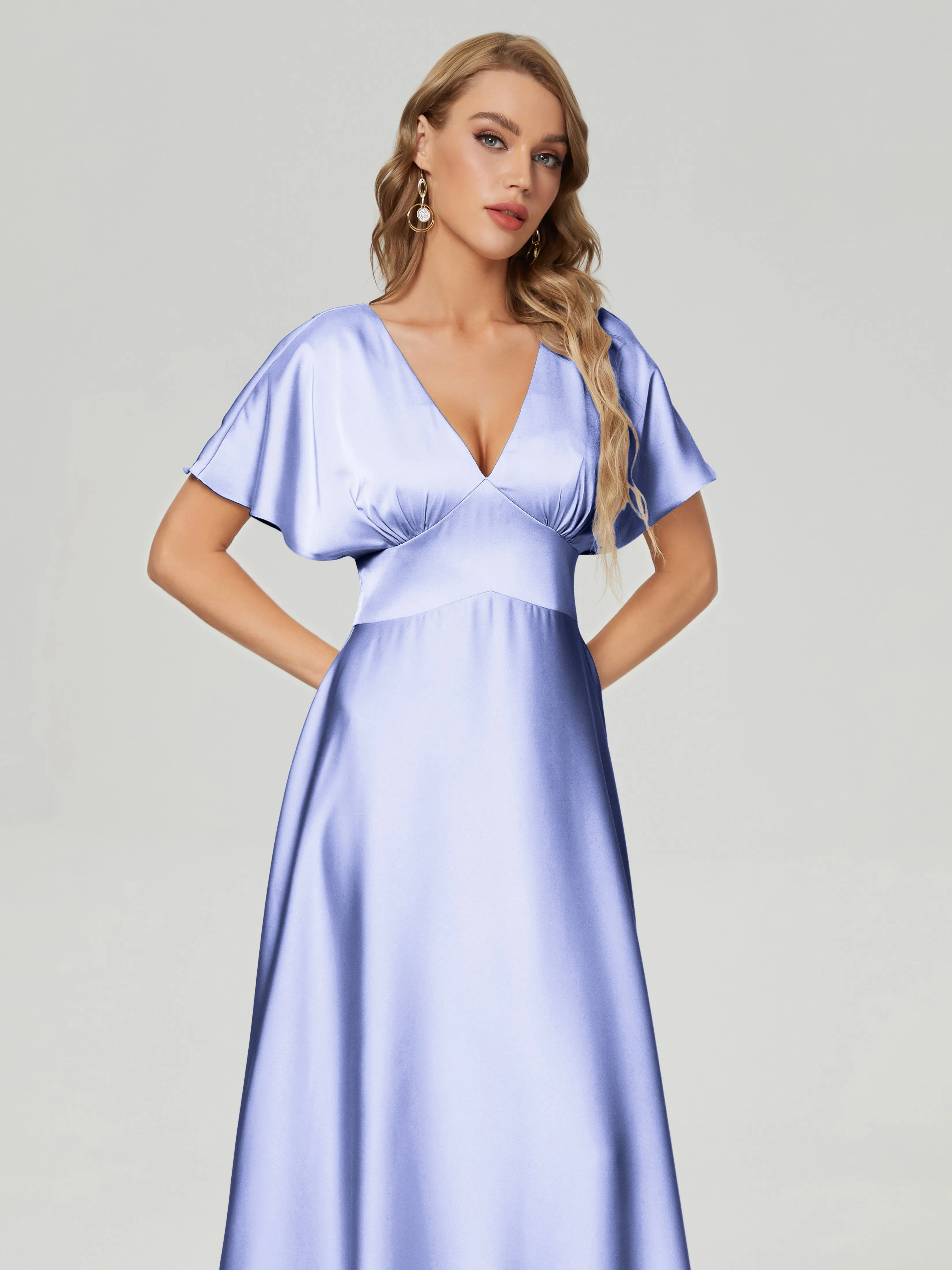 Ariah Modest Cap Sleeves Soft Satin Bridesmaid  Dresses