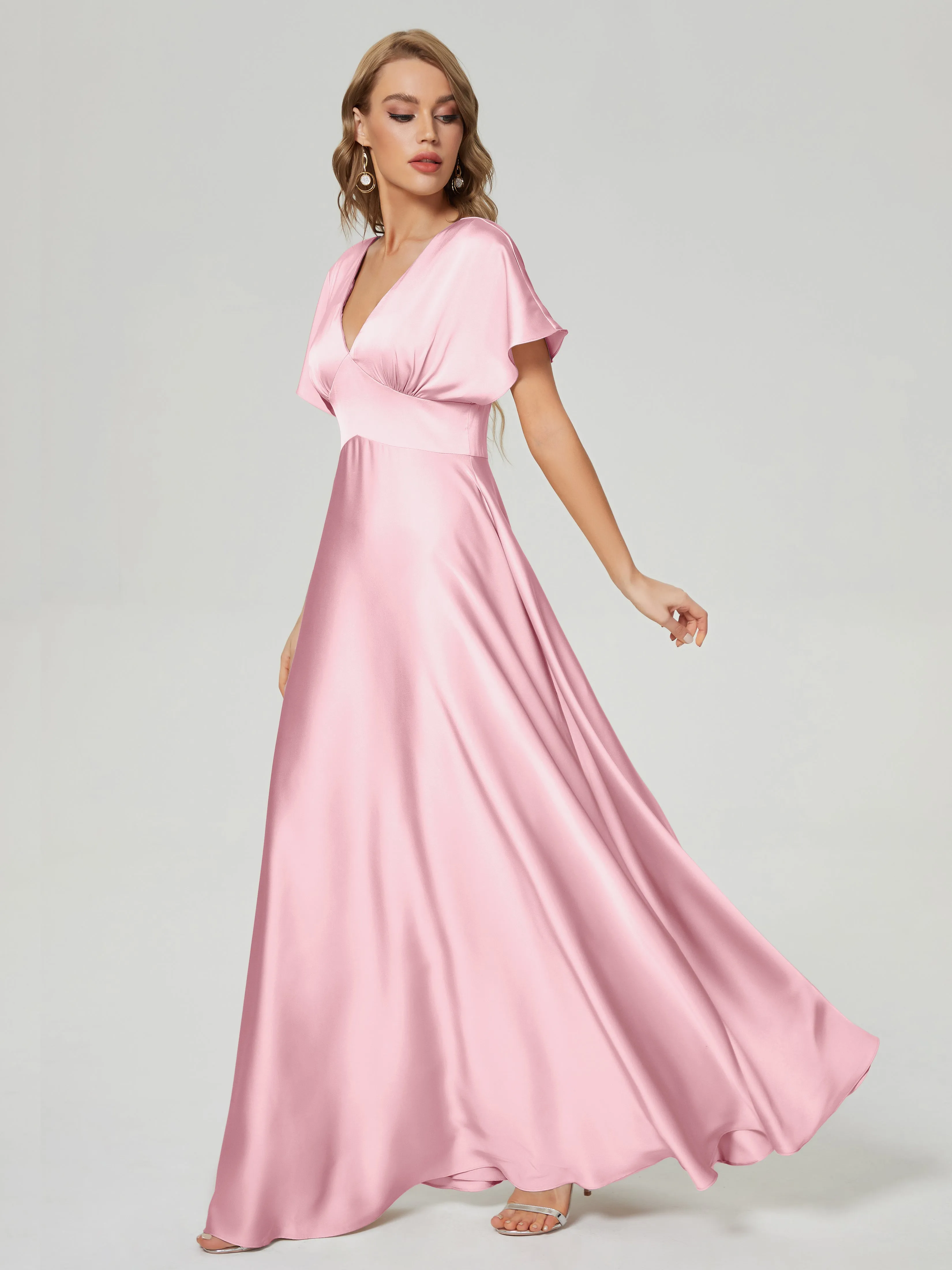 Ariah Modest Cap Sleeves Soft Satin Bridesmaid  Dresses