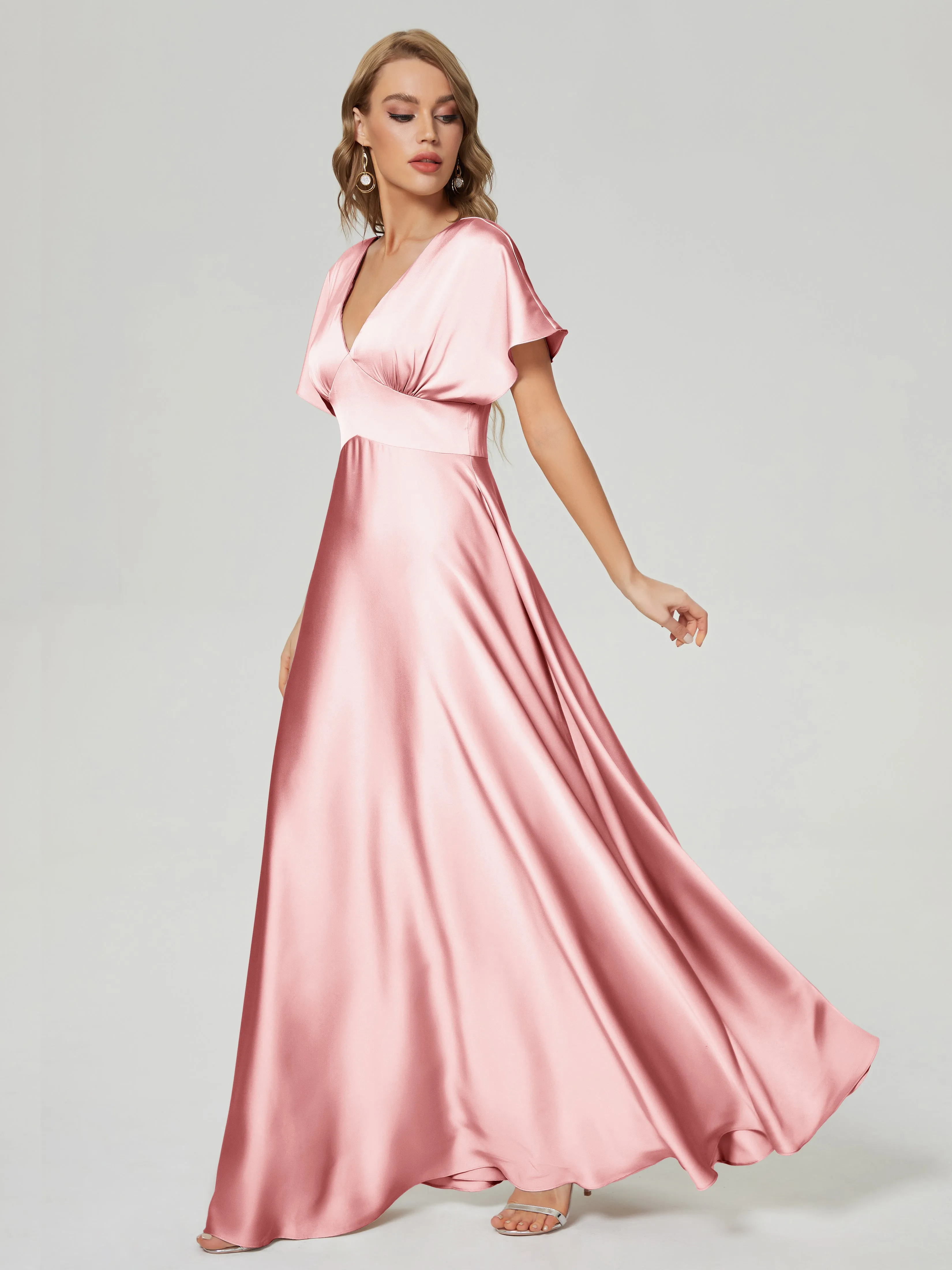 Ariah Modest Cap Sleeves Soft Satin Bridesmaid  Dresses