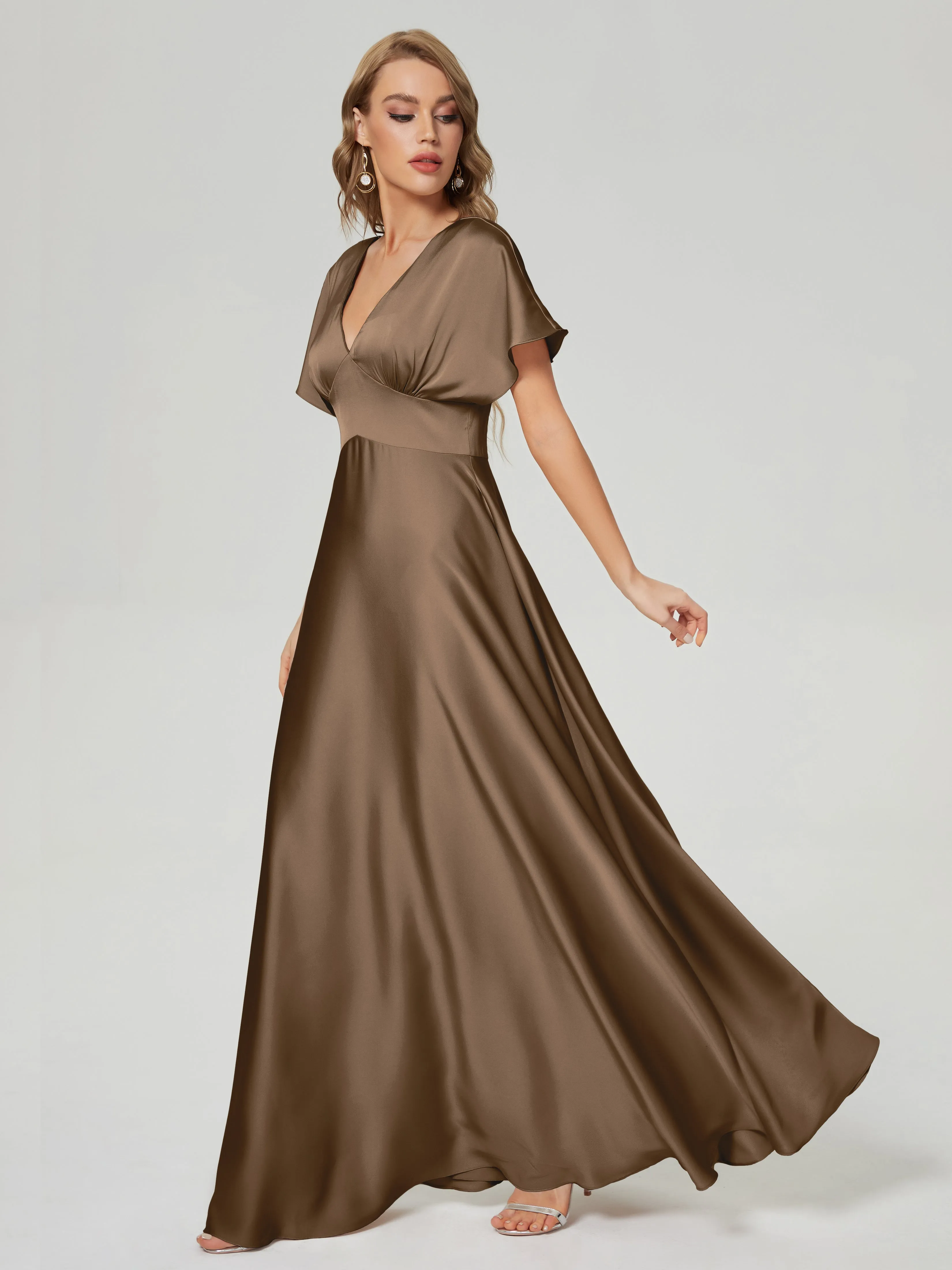 Ariah Modest Cap Sleeves Soft Satin Bridesmaid  Dresses