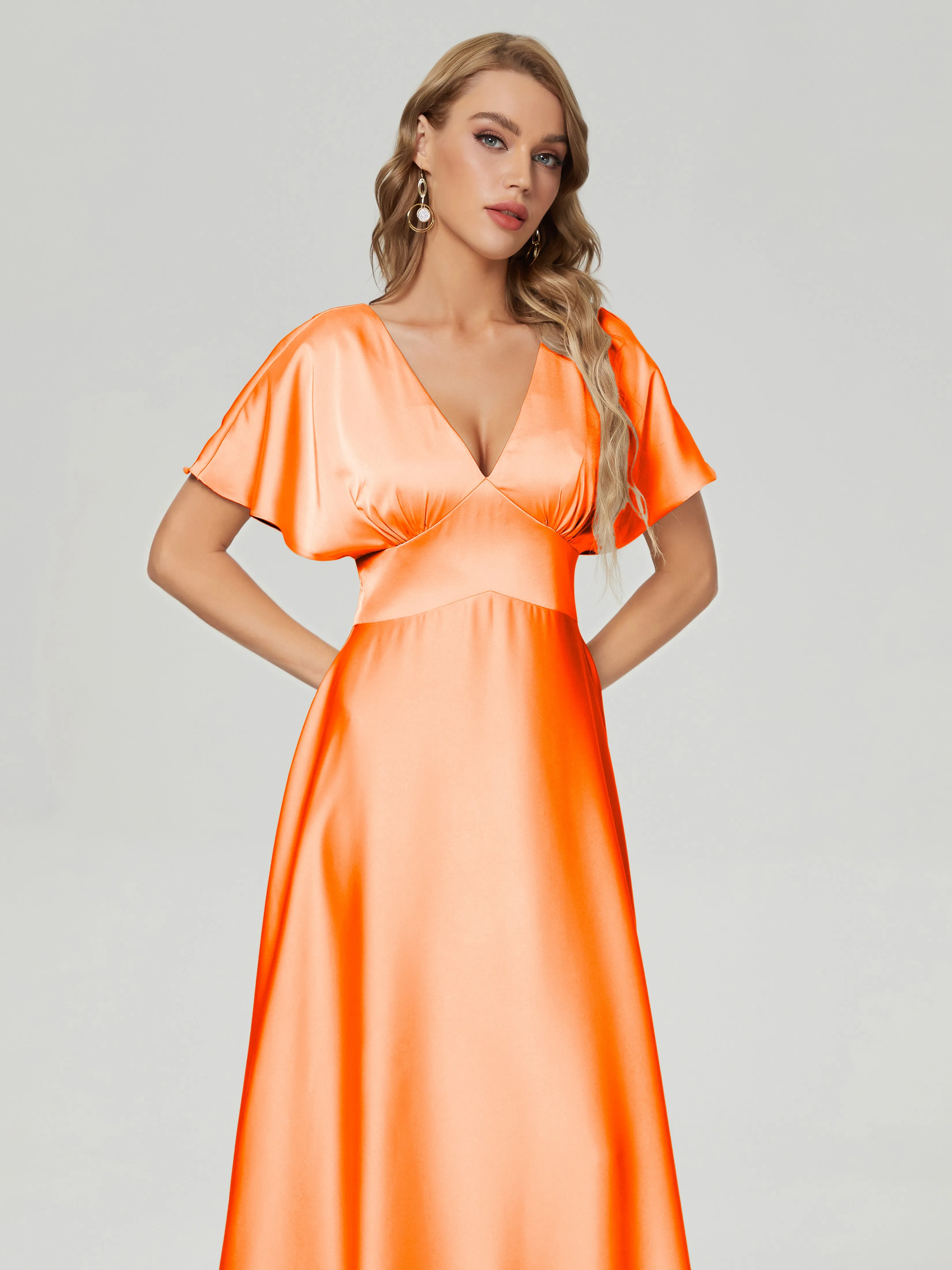 Ariah Modest Cap Sleeves Soft Satin Bridesmaid  Dresses