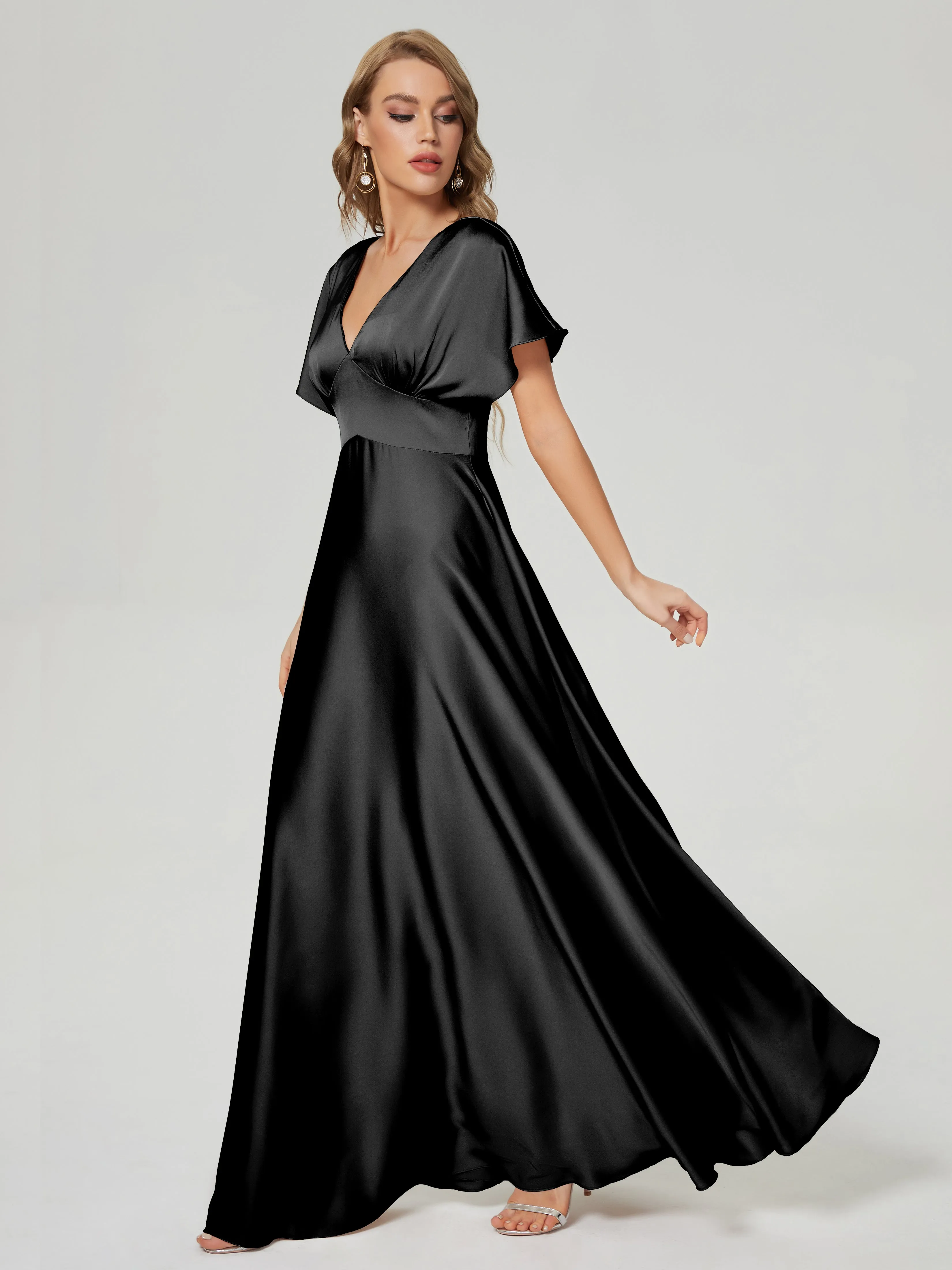 Ariah Modest Cap Sleeves Soft Satin Bridesmaid  Dresses