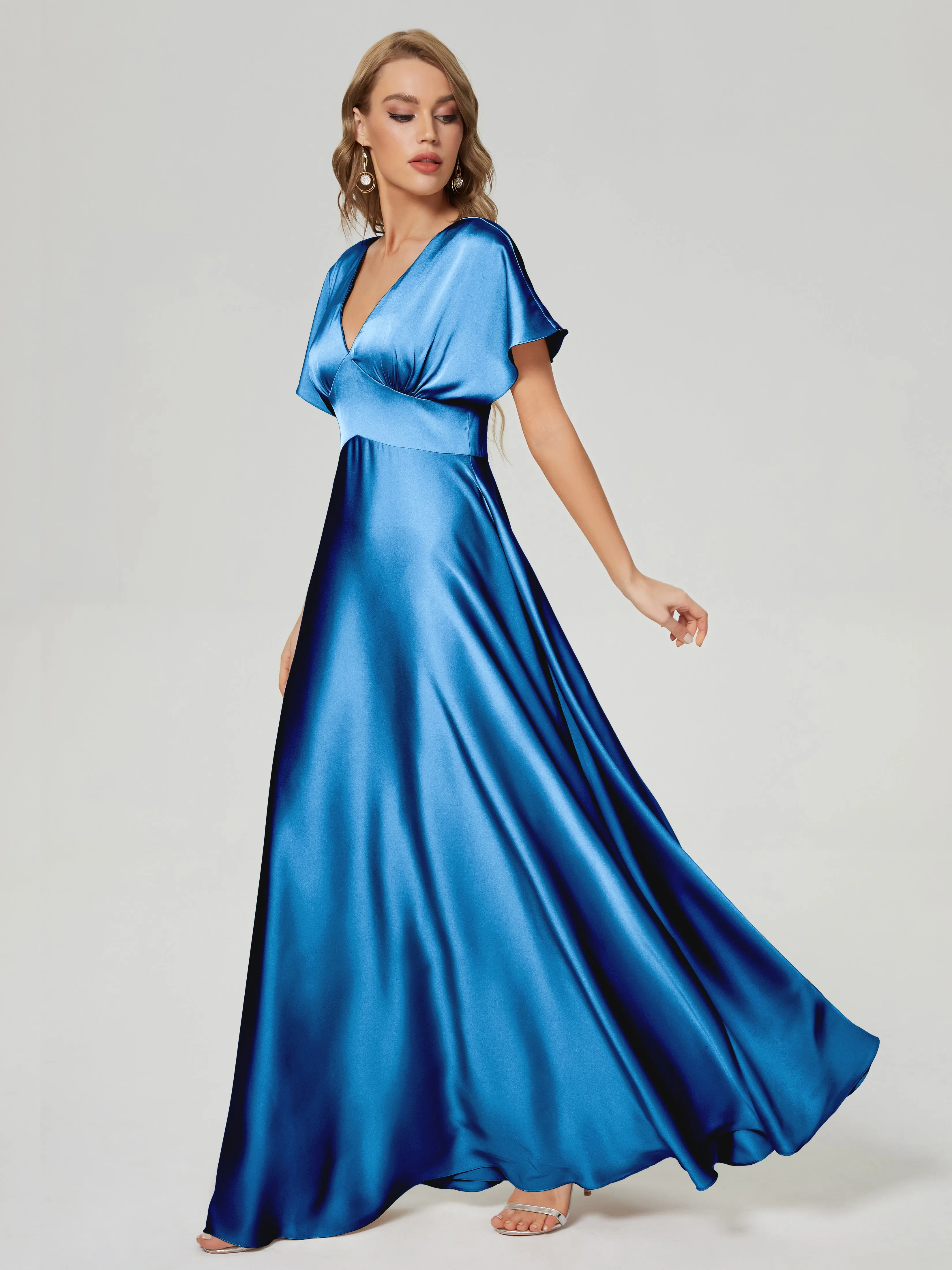 Ariah Modest Cap Sleeves Soft Satin Bridesmaid  Dresses