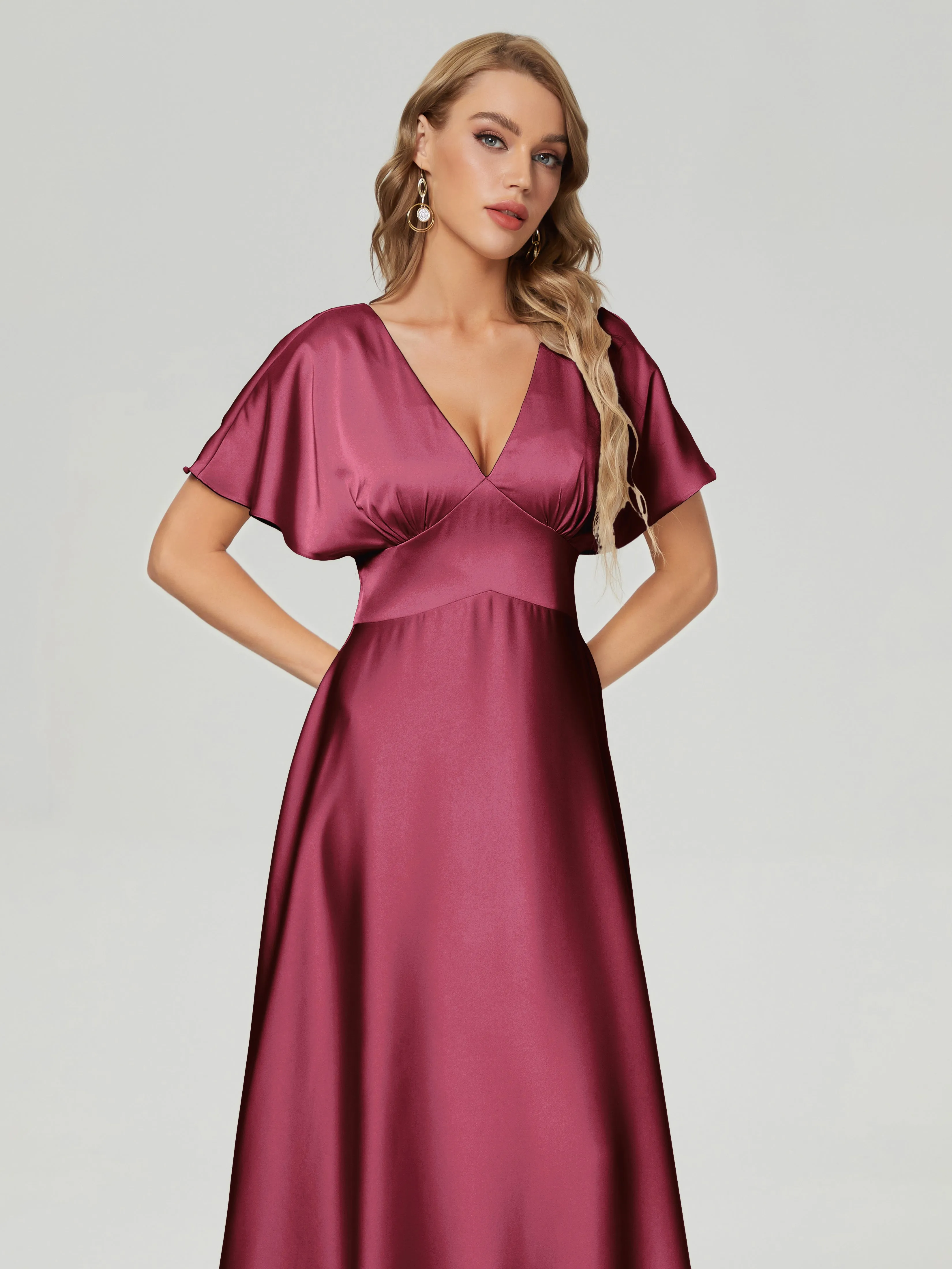 Ariah Modest Cap Sleeves Soft Satin Bridesmaid  Dresses