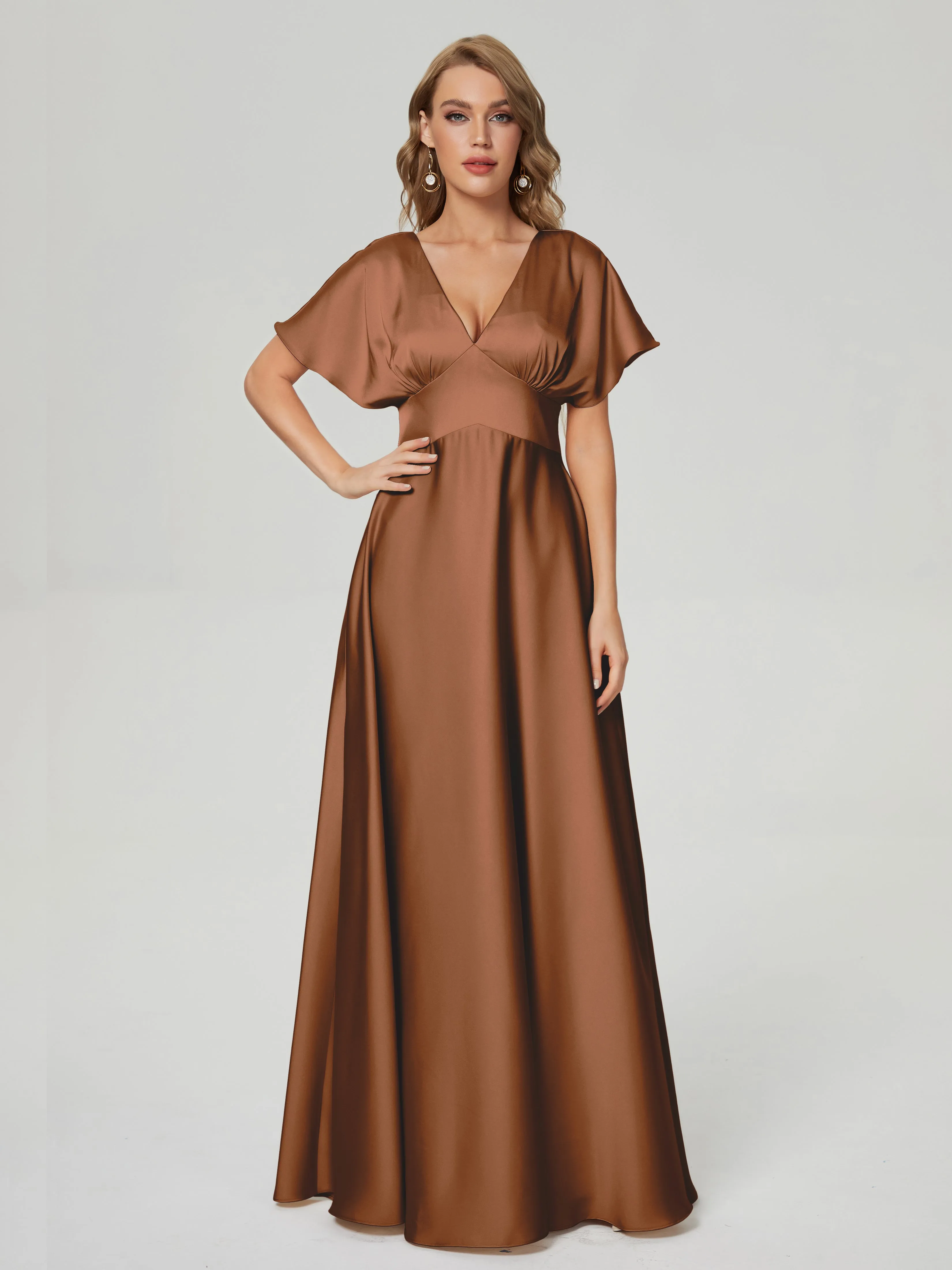Ariah Modest Cap Sleeves Soft Satin Bridesmaid  Dresses