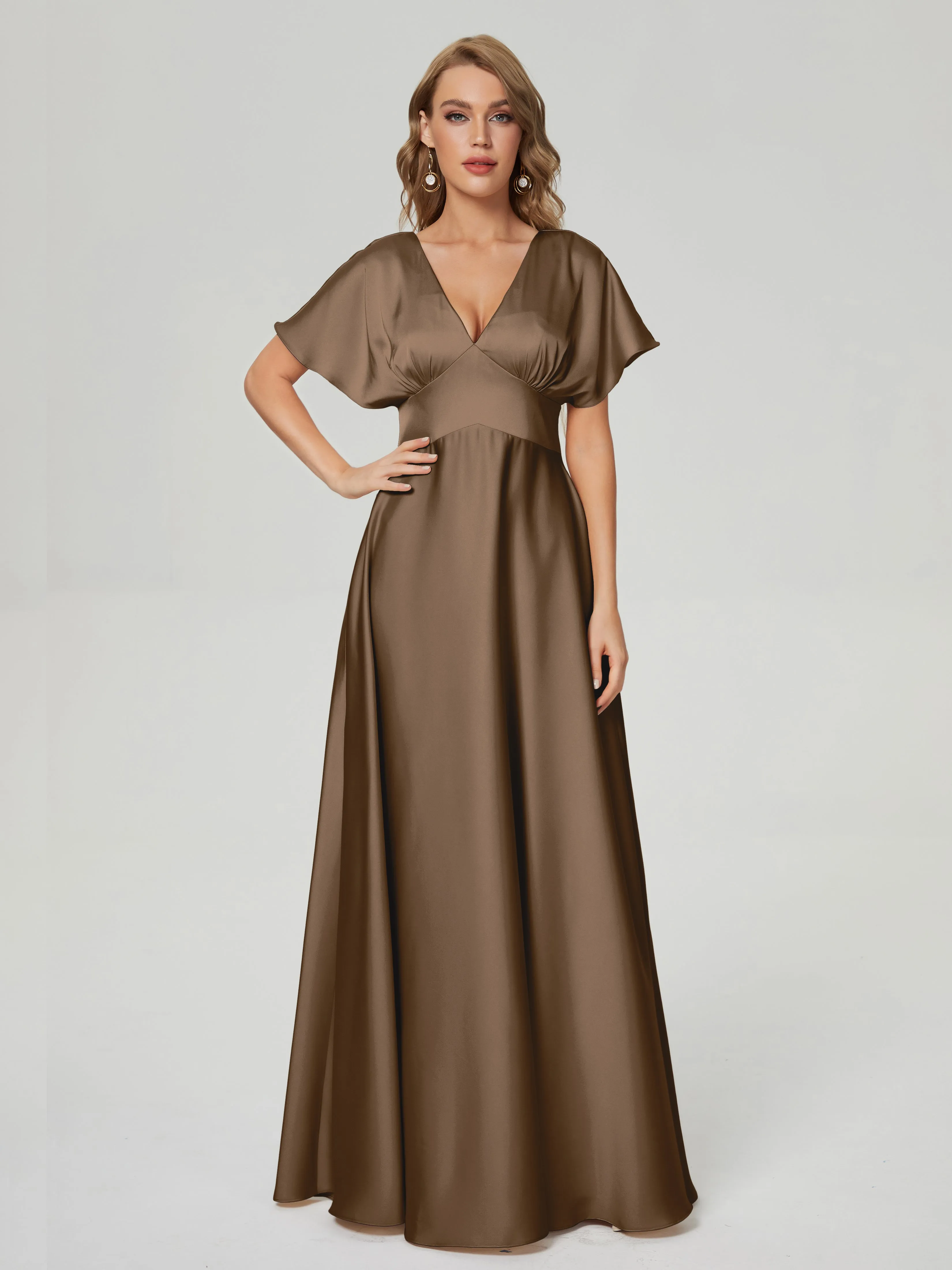 Ariah Modest Cap Sleeves Soft Satin Bridesmaid  Dresses