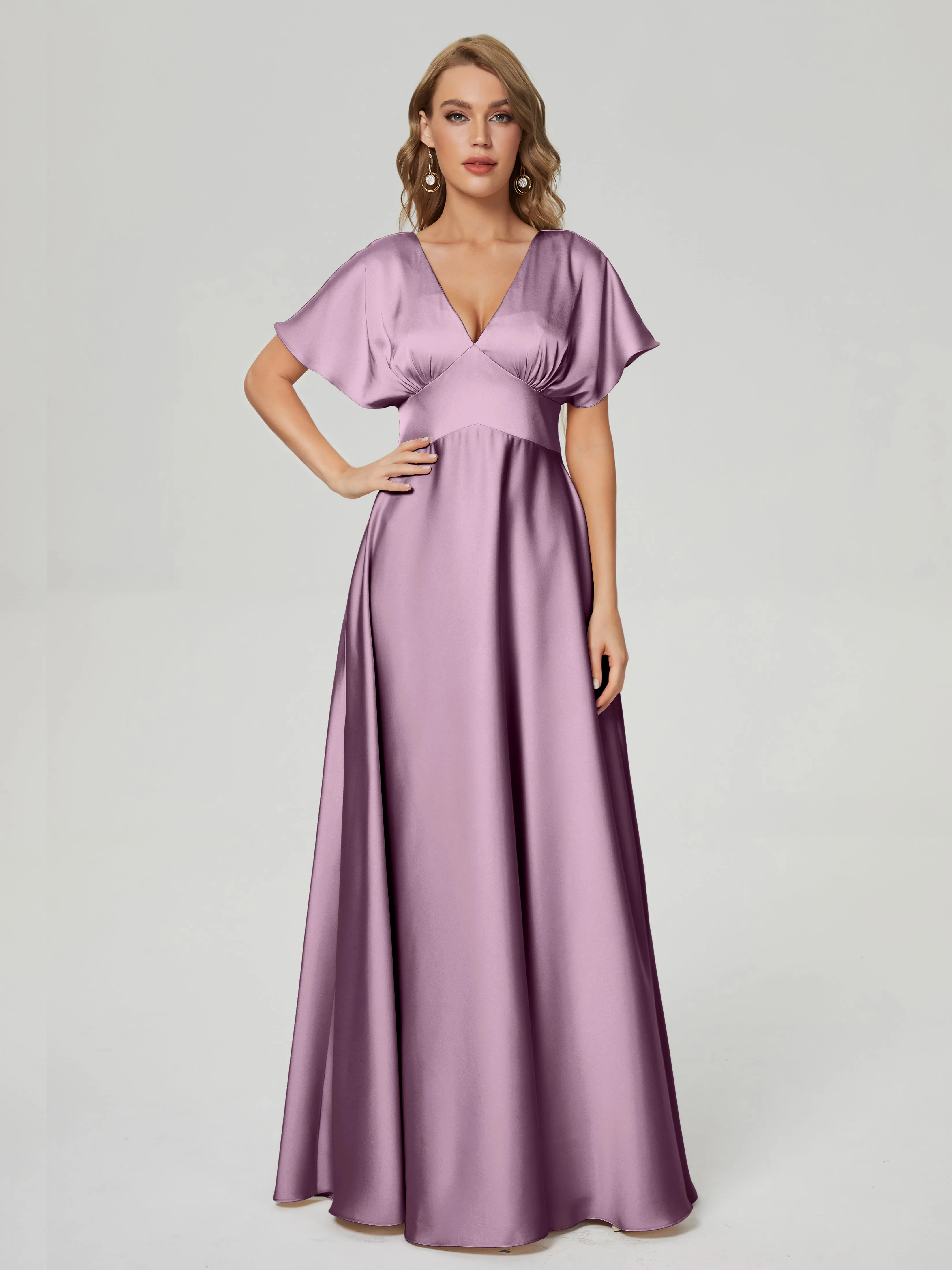 Ariah Modest Cap Sleeves Soft Satin Bridesmaid  Dresses
