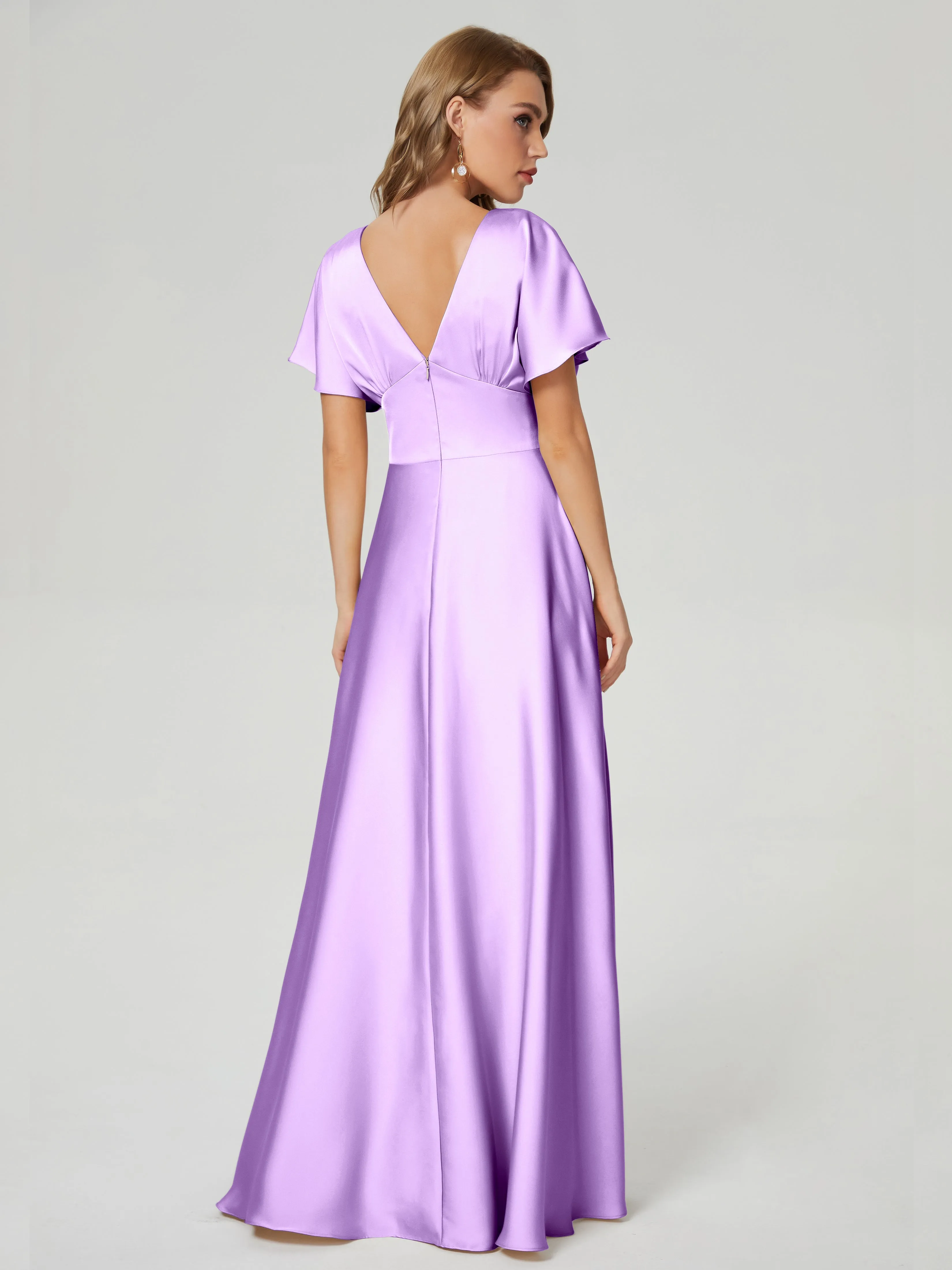 Ariah Modest Cap Sleeves Soft Satin Bridesmaid  Dresses