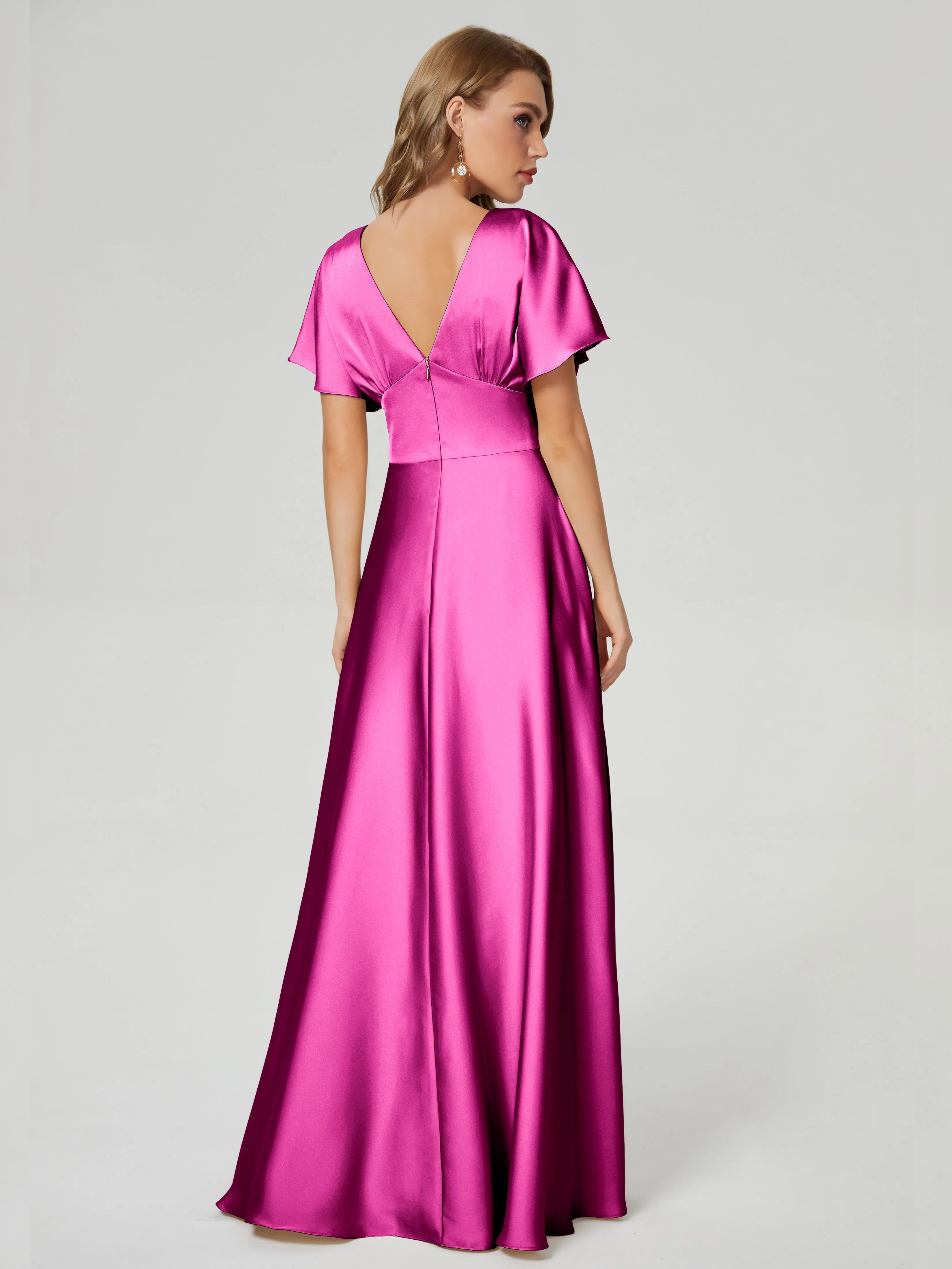 Ariah Modest Cap Sleeves Soft Satin Bridesmaid  Dresses