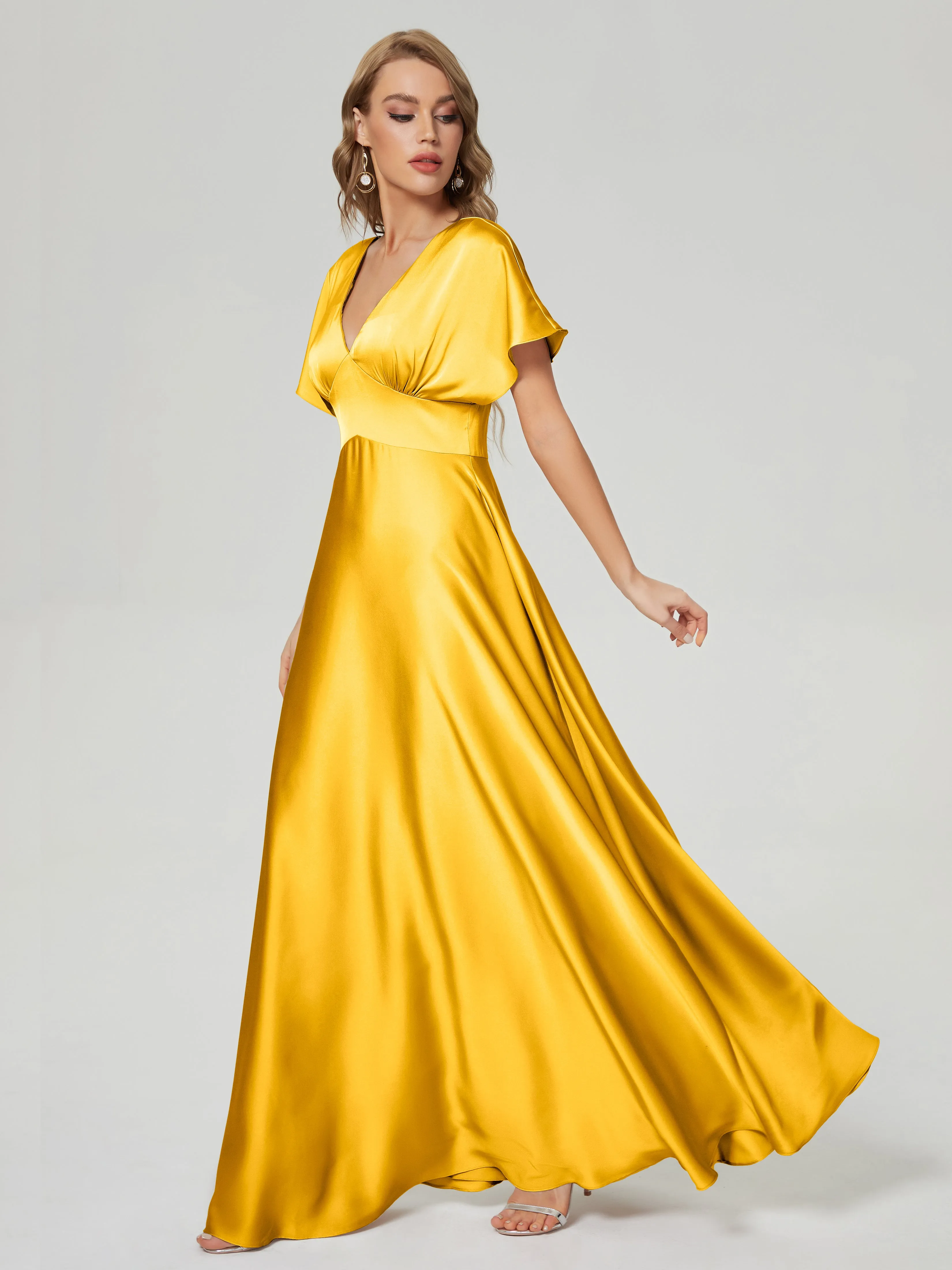 Ariah Modest Cap Sleeves Soft Satin Bridesmaid  Dresses