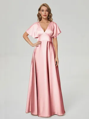 Ariah Modest Cap Sleeves Soft Satin Bridesmaid  Dresses