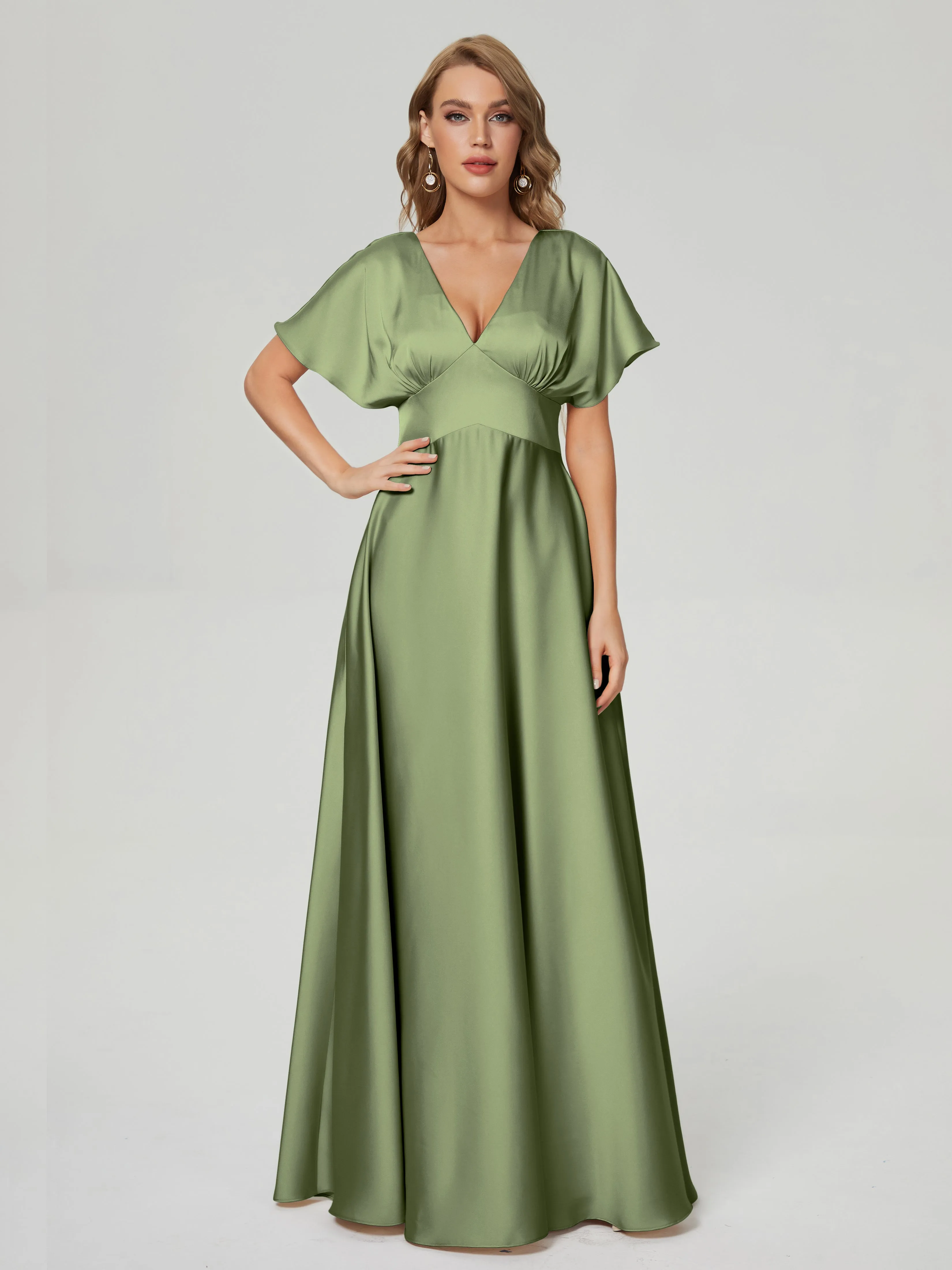 Ariah Modest Cap Sleeves Soft Satin Bridesmaid  Dresses