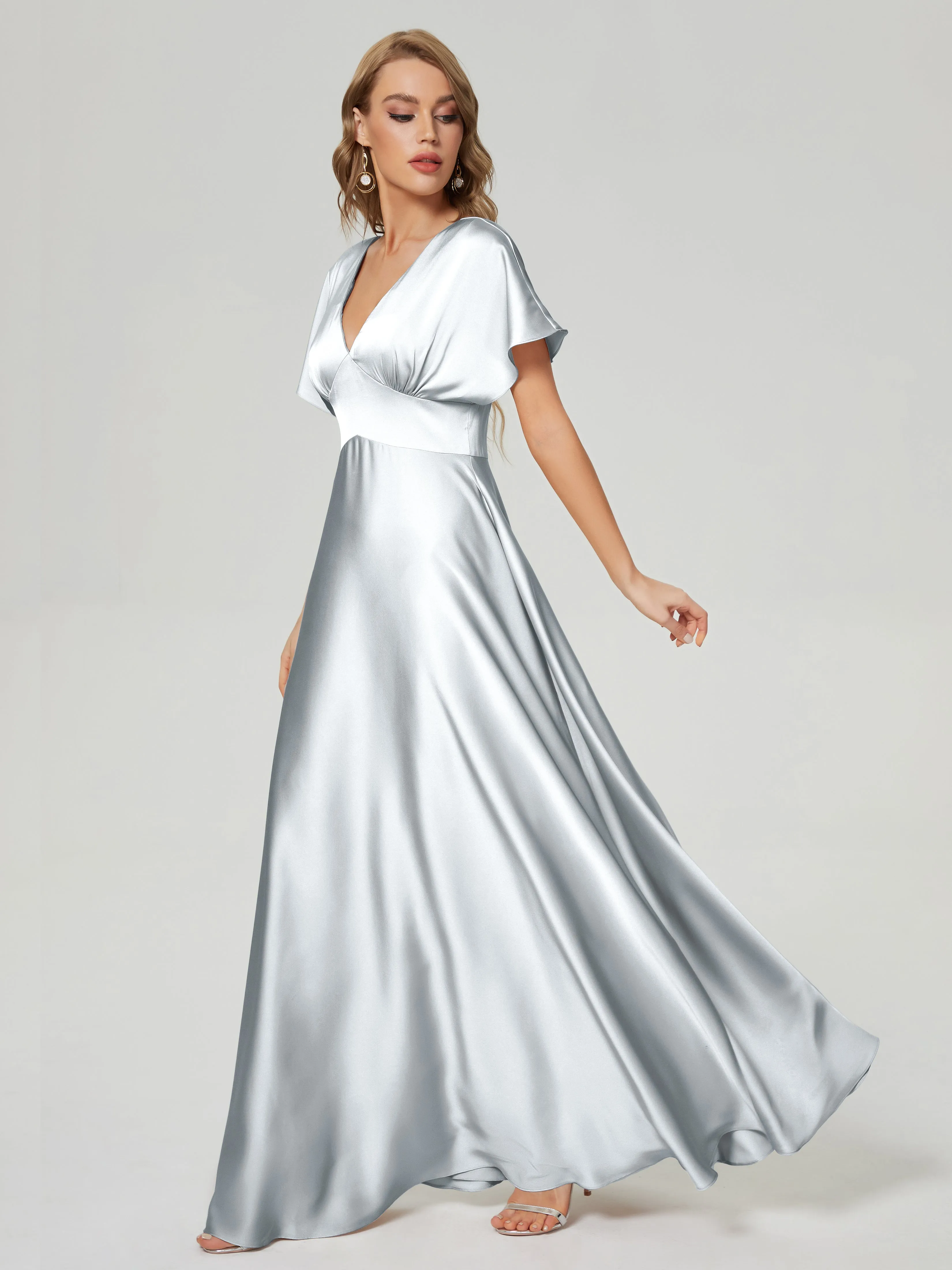 Ariah Modest Cap Sleeves Soft Satin Bridesmaid  Dresses