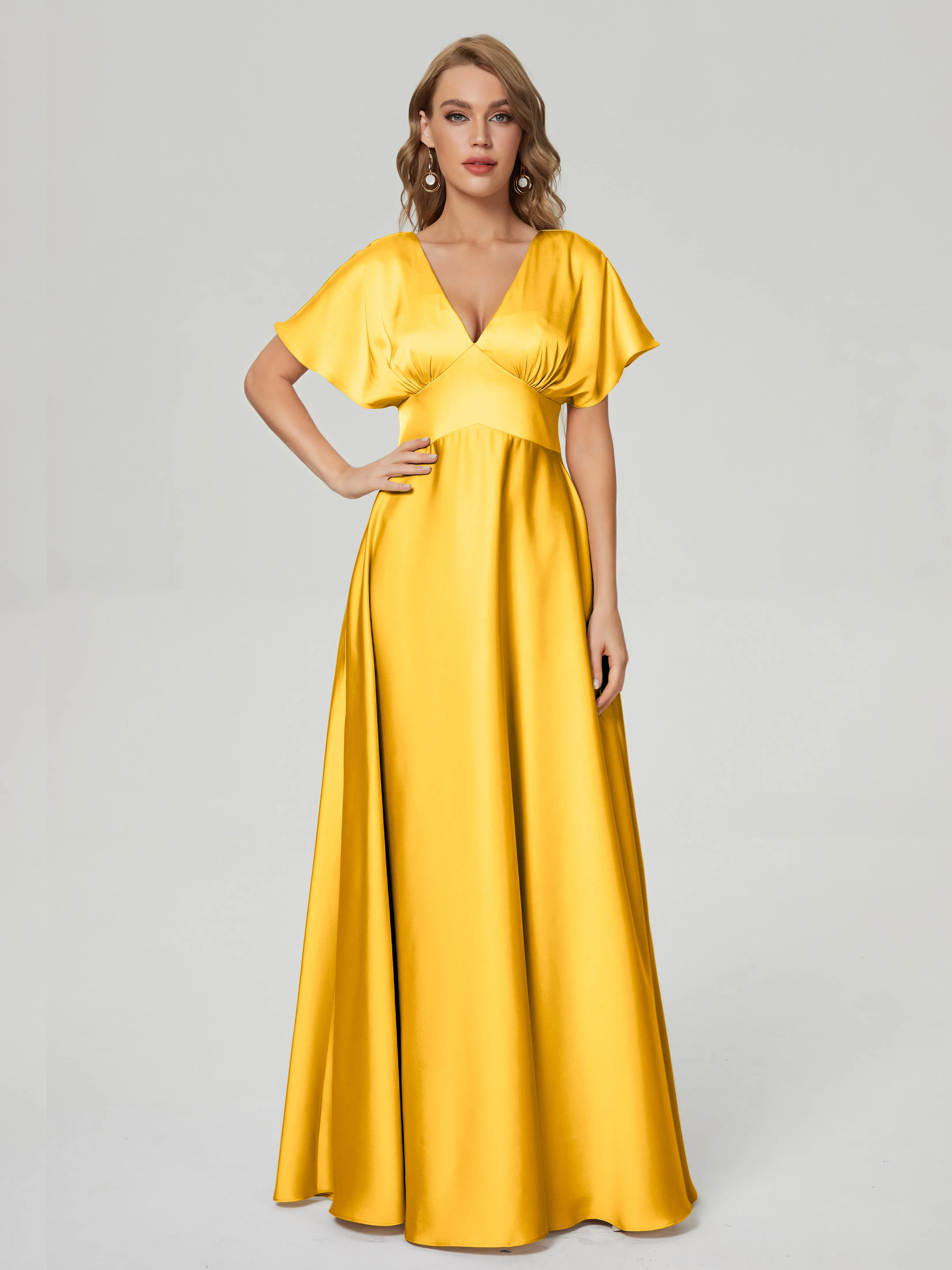Ariah Modest Cap Sleeves Soft Satin Bridesmaid  Dresses