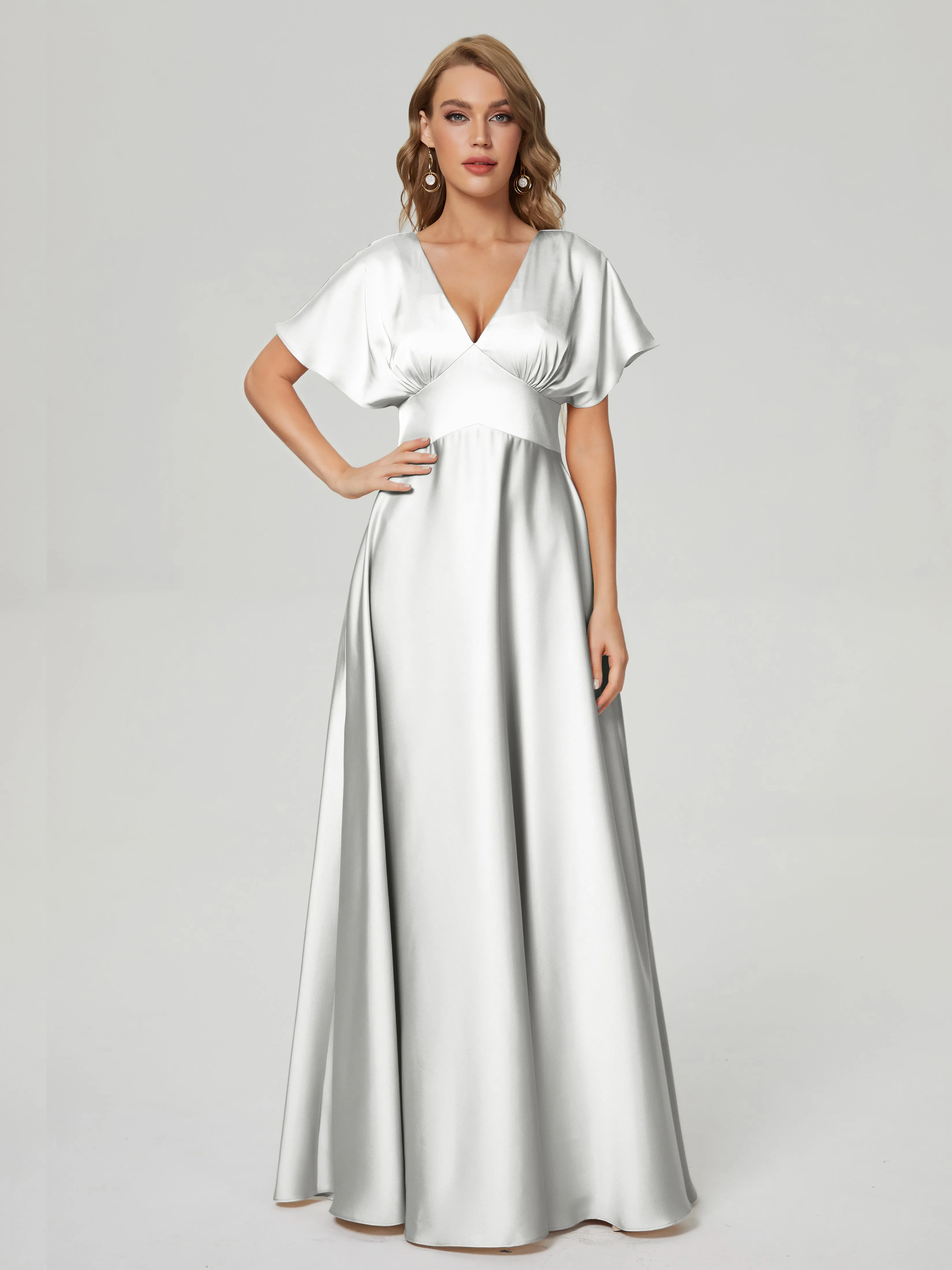 Ariah Modest Cap Sleeves Soft Satin Bridesmaid  Dresses