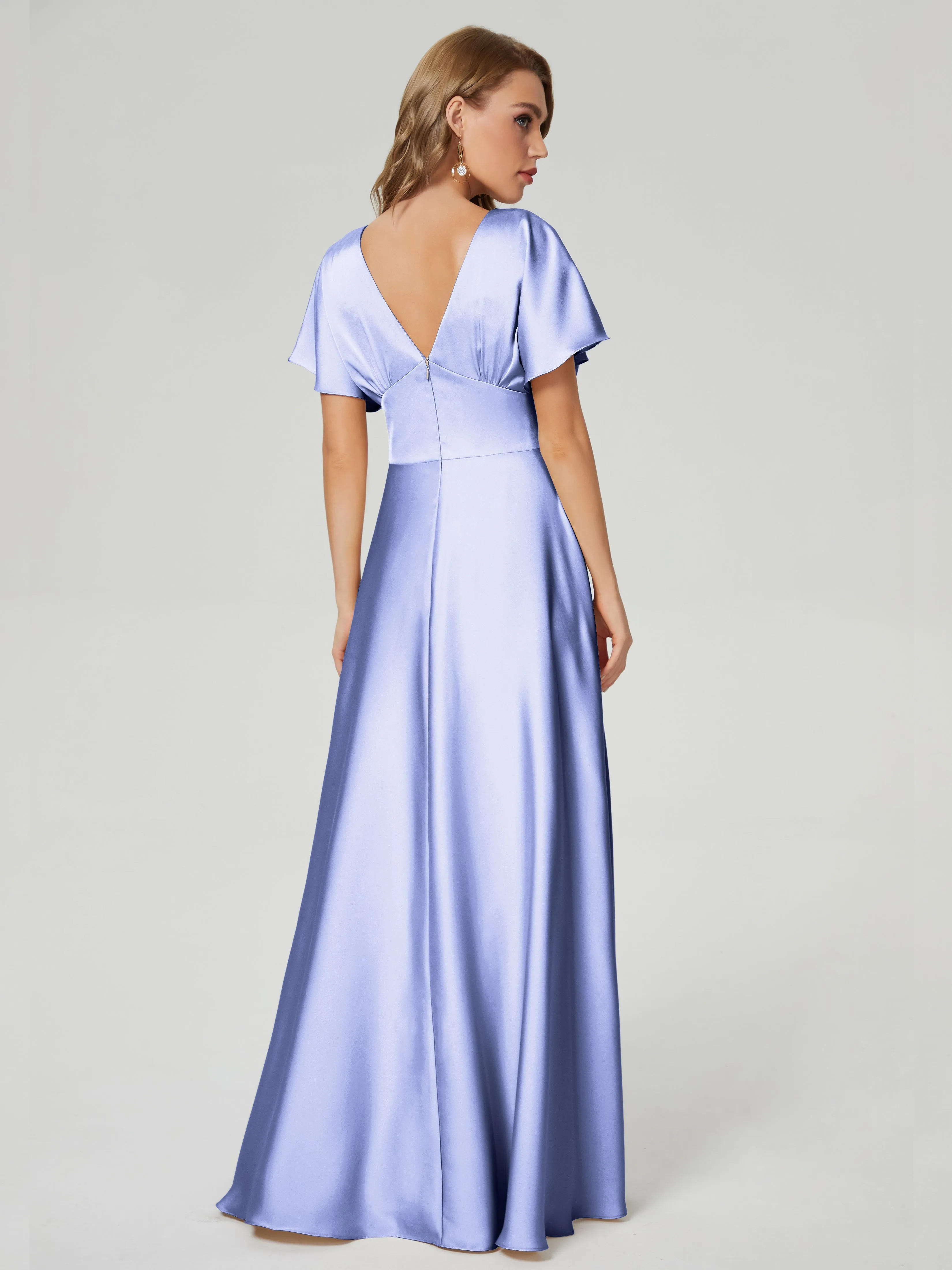 Ariah Modest Cap Sleeves Soft Satin Bridesmaid  Dresses