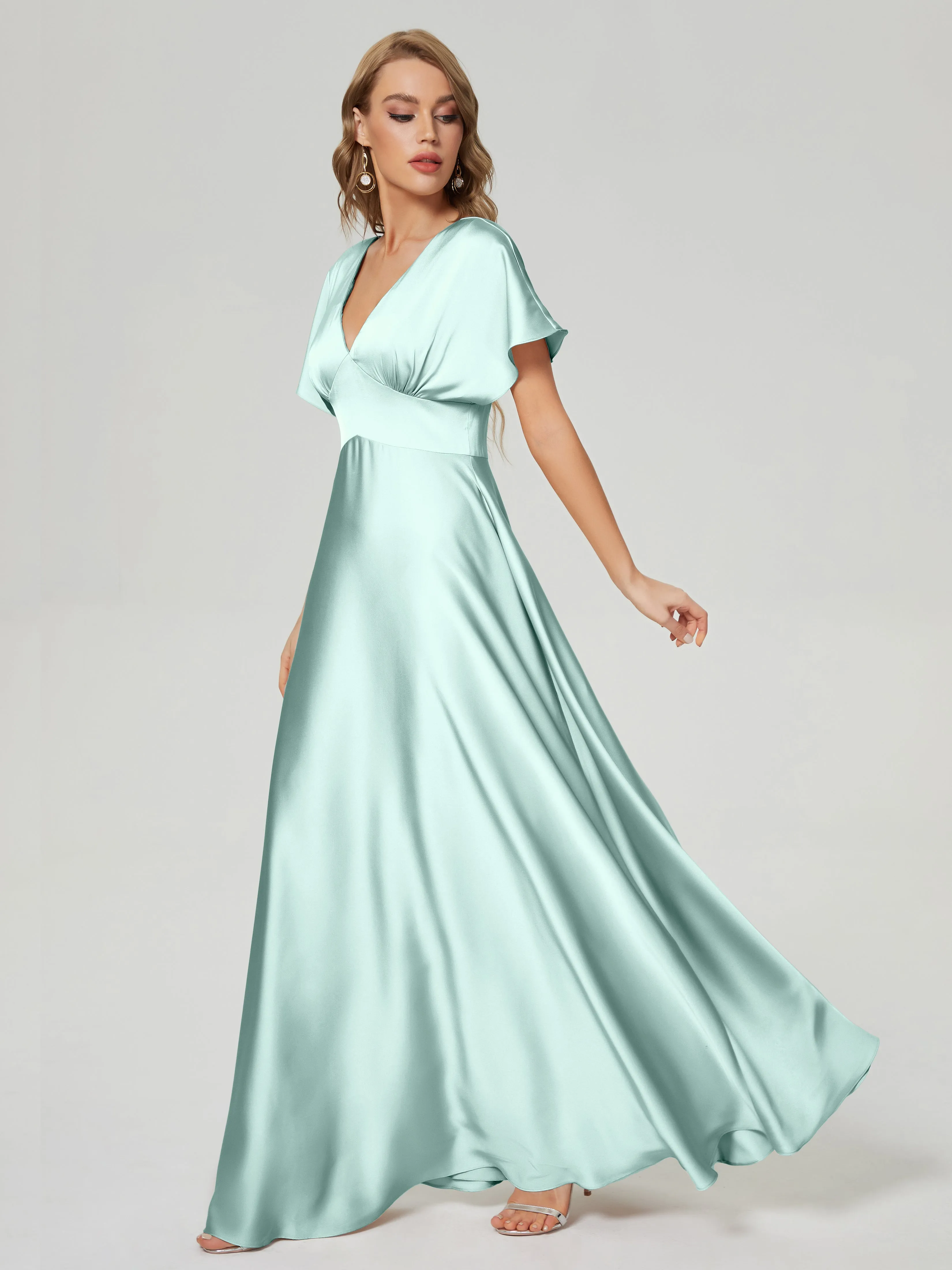 Ariah Modest Cap Sleeves Soft Satin Bridesmaid  Dresses