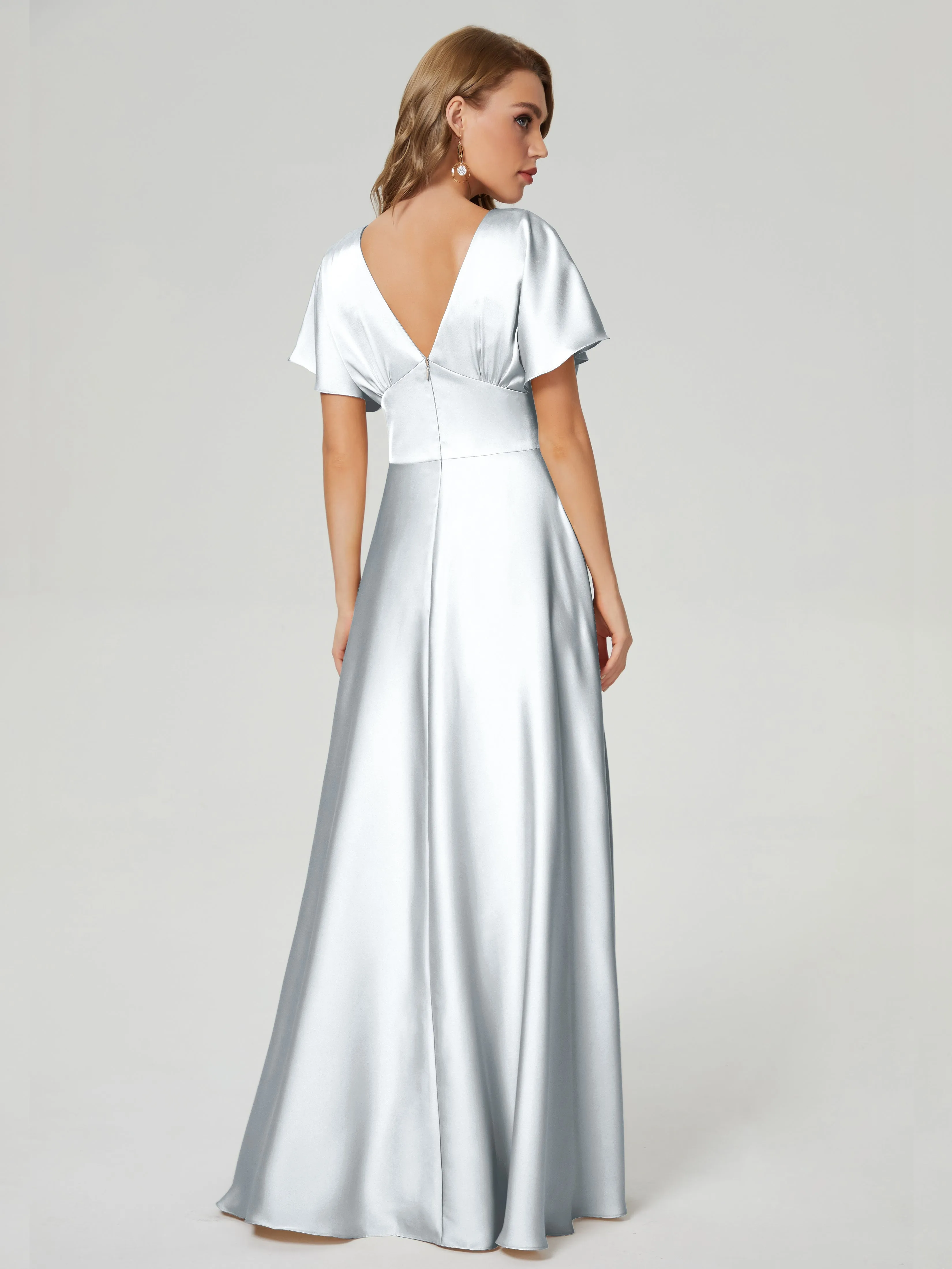 Ariah Modest Cap Sleeves Soft Satin Bridesmaid  Dresses
