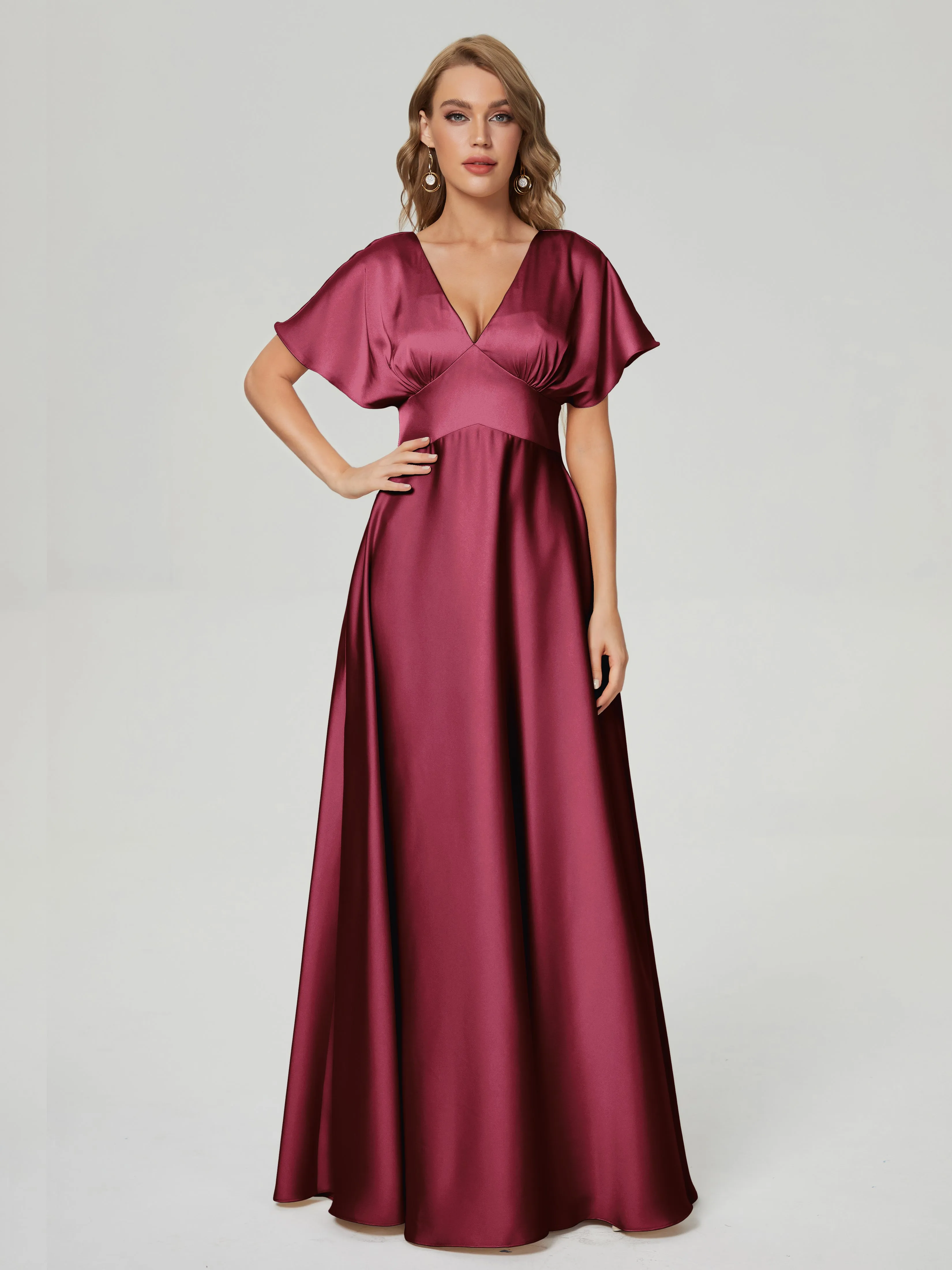 Ariah Modest Cap Sleeves Soft Satin Bridesmaid  Dresses