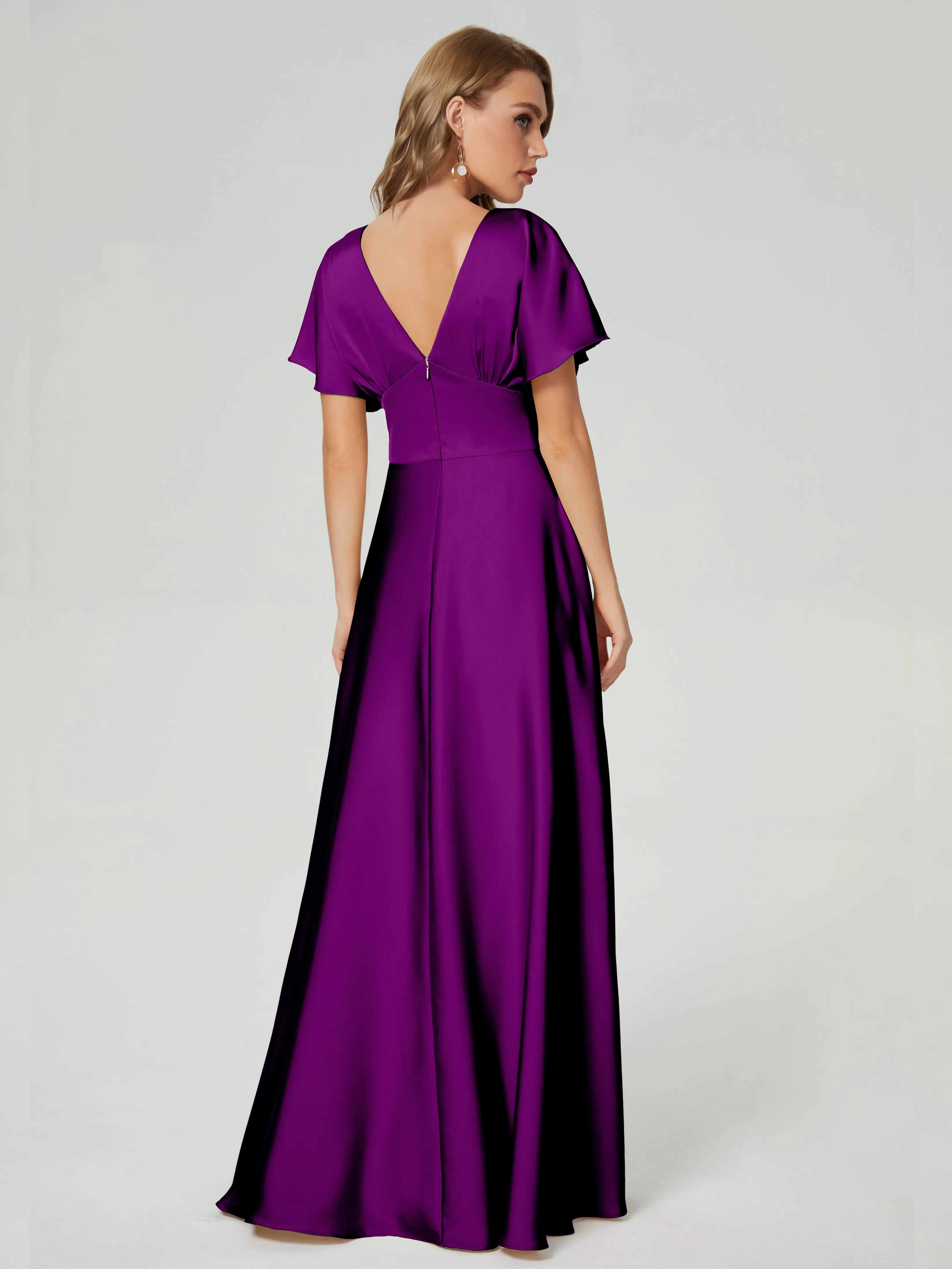 Ariah Modest Cap Sleeves Soft Satin Bridesmaid  Dresses