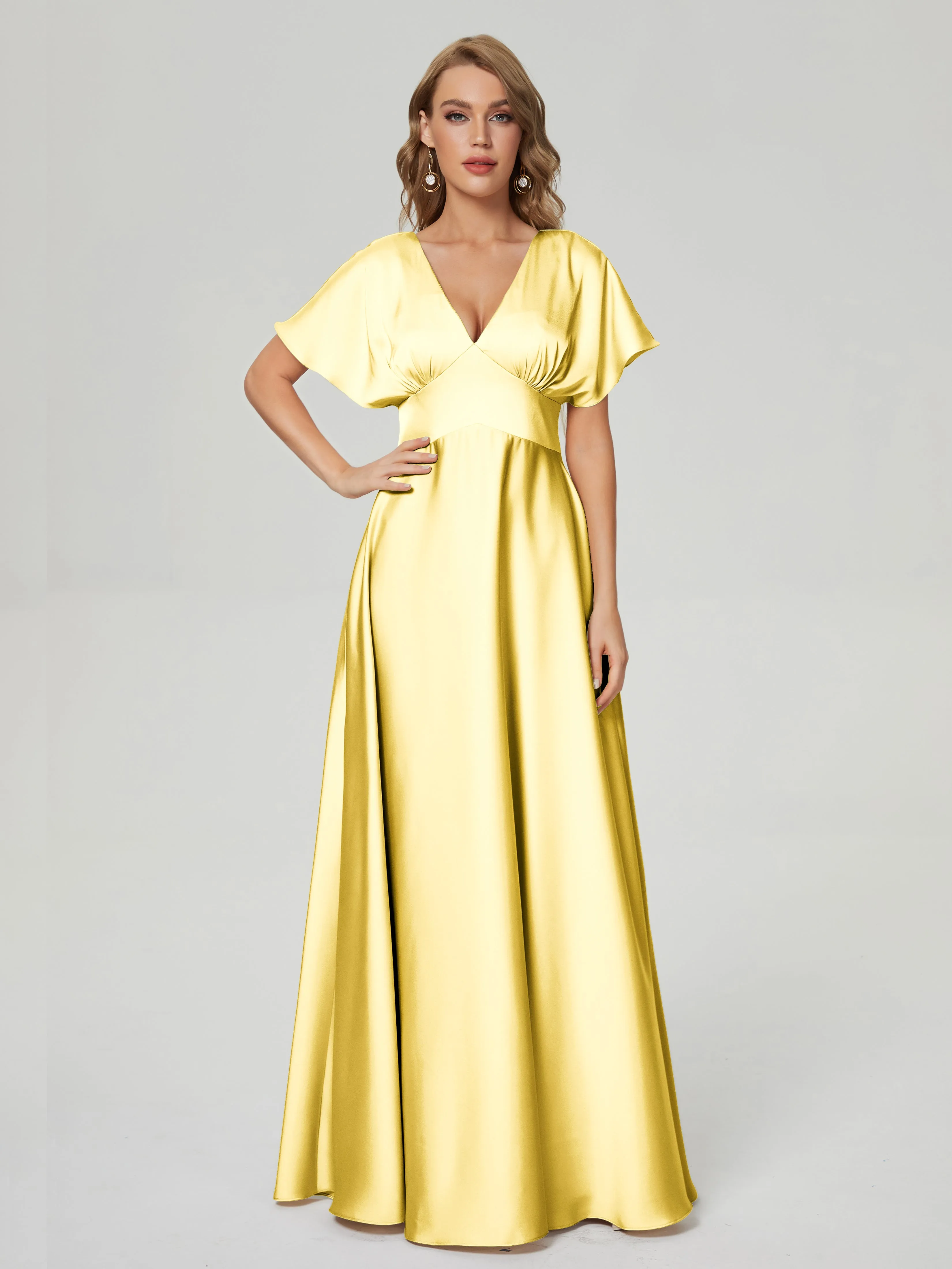 Ariah Modest Cap Sleeves Soft Satin Bridesmaid  Dresses