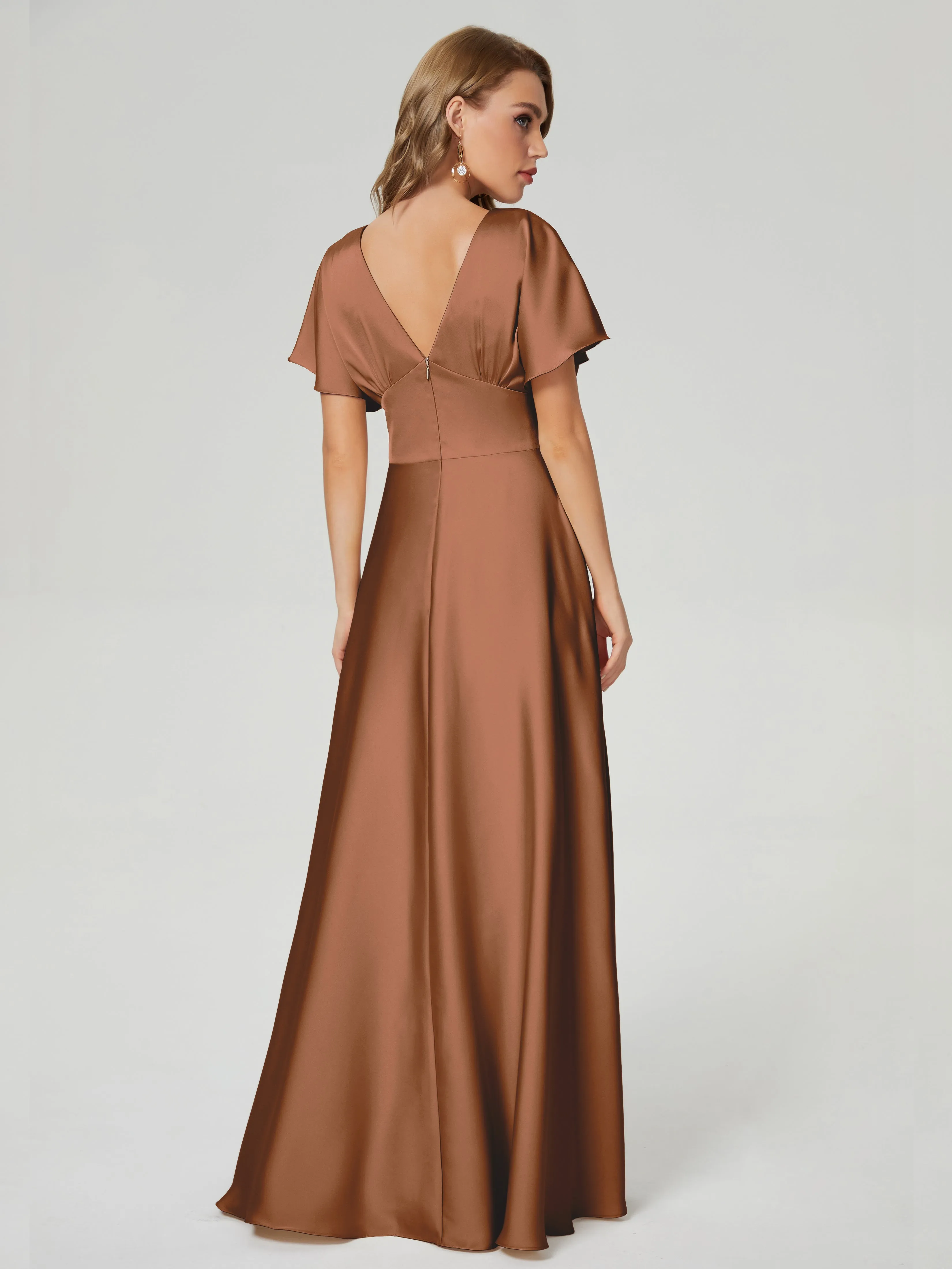 Ariah Modest Cap Sleeves Soft Satin Bridesmaid  Dresses
