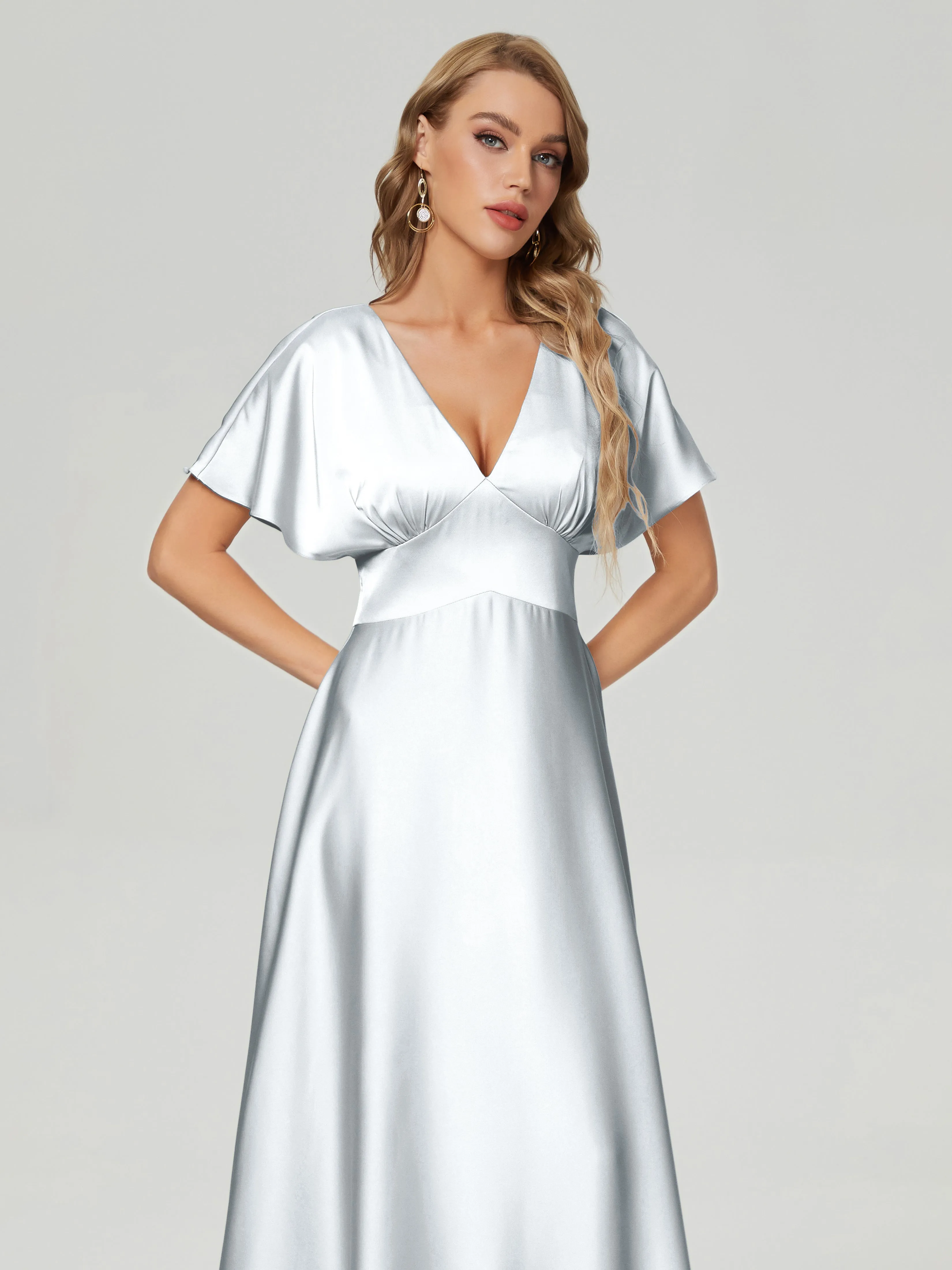 Ariah Modest Cap Sleeves Soft Satin Bridesmaid  Dresses