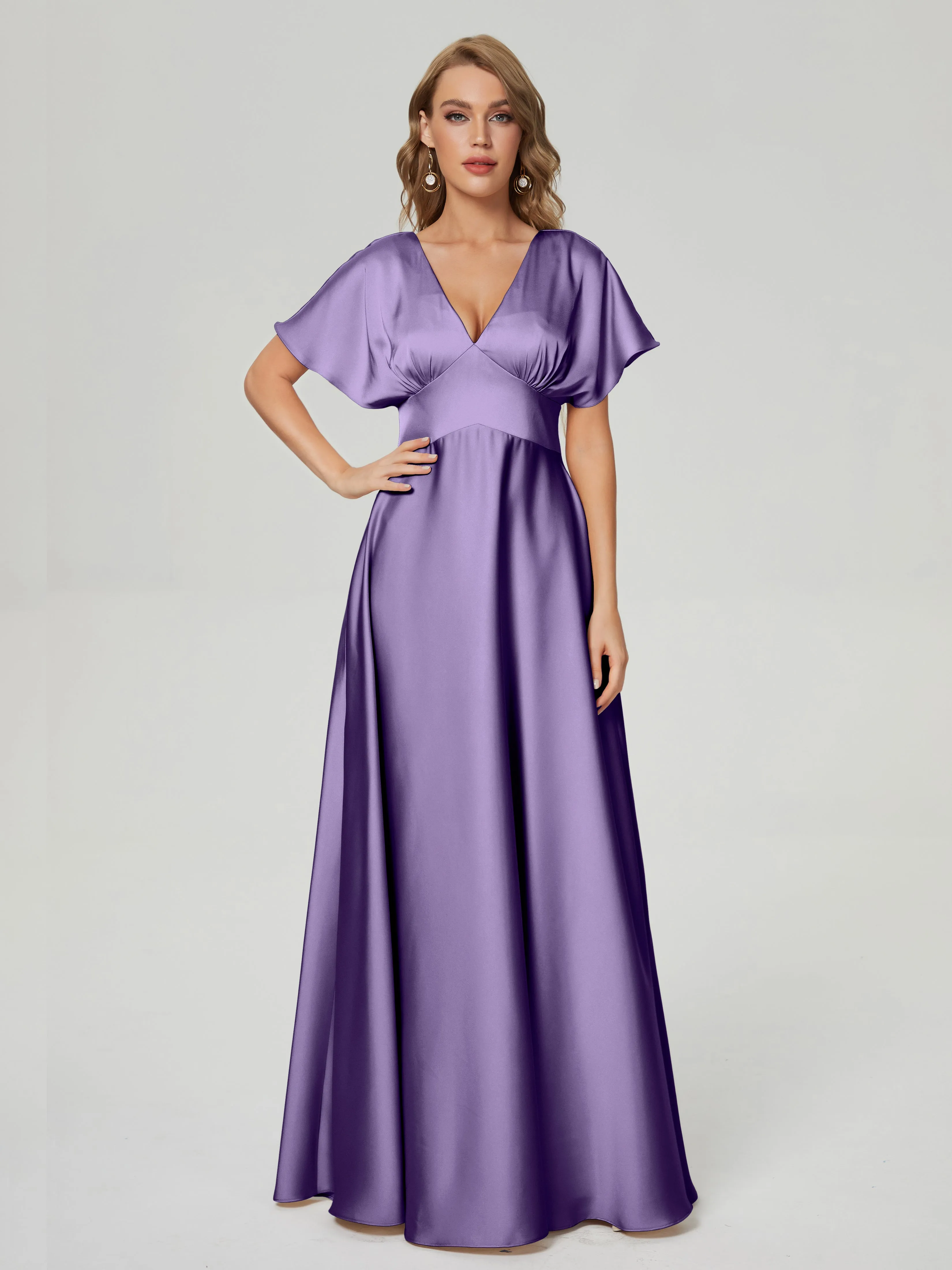 Ariah Modest Cap Sleeves Soft Satin Bridesmaid  Dresses