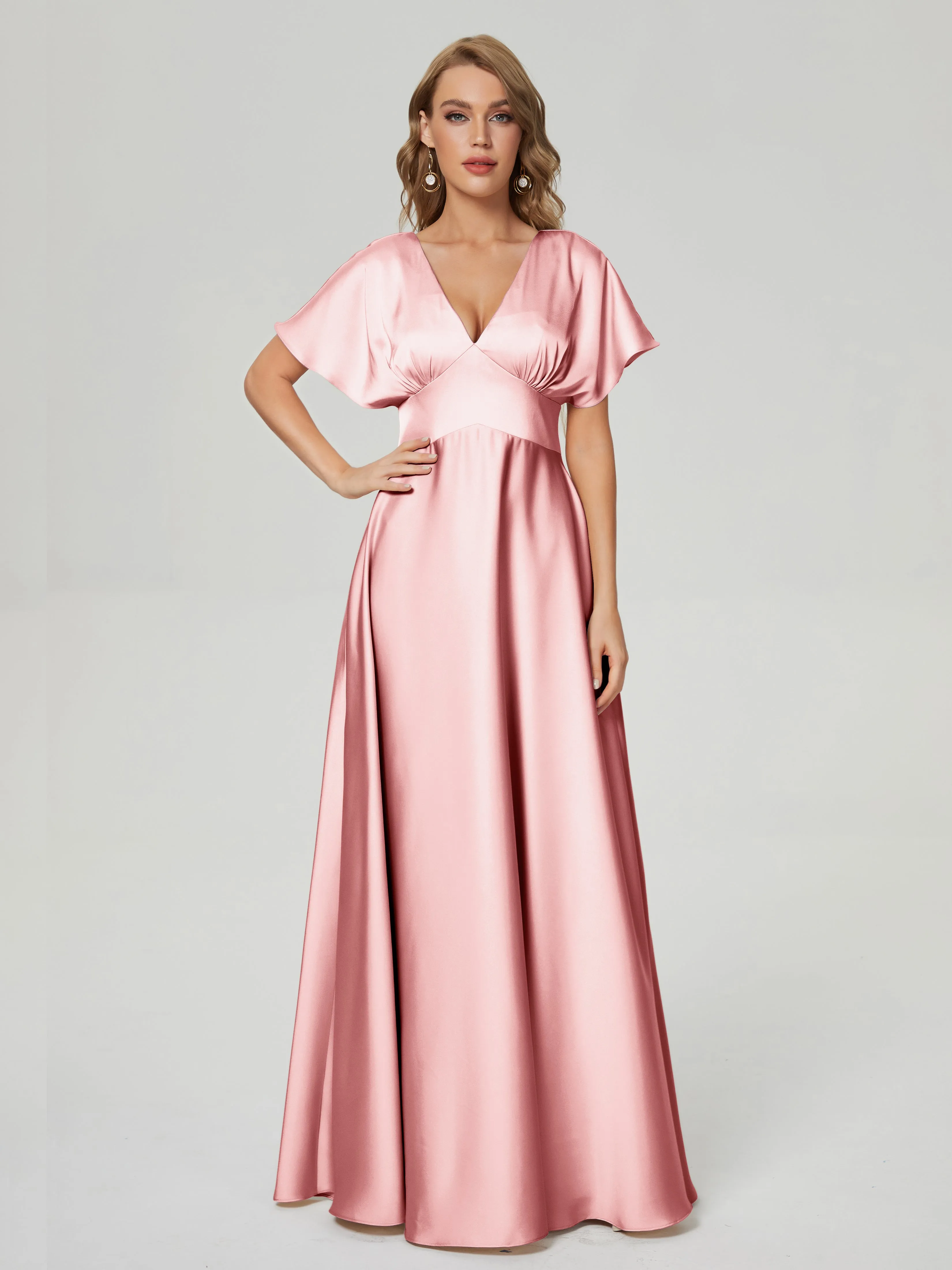Ariah Modest Cap Sleeves Soft Satin Bridesmaid  Dresses