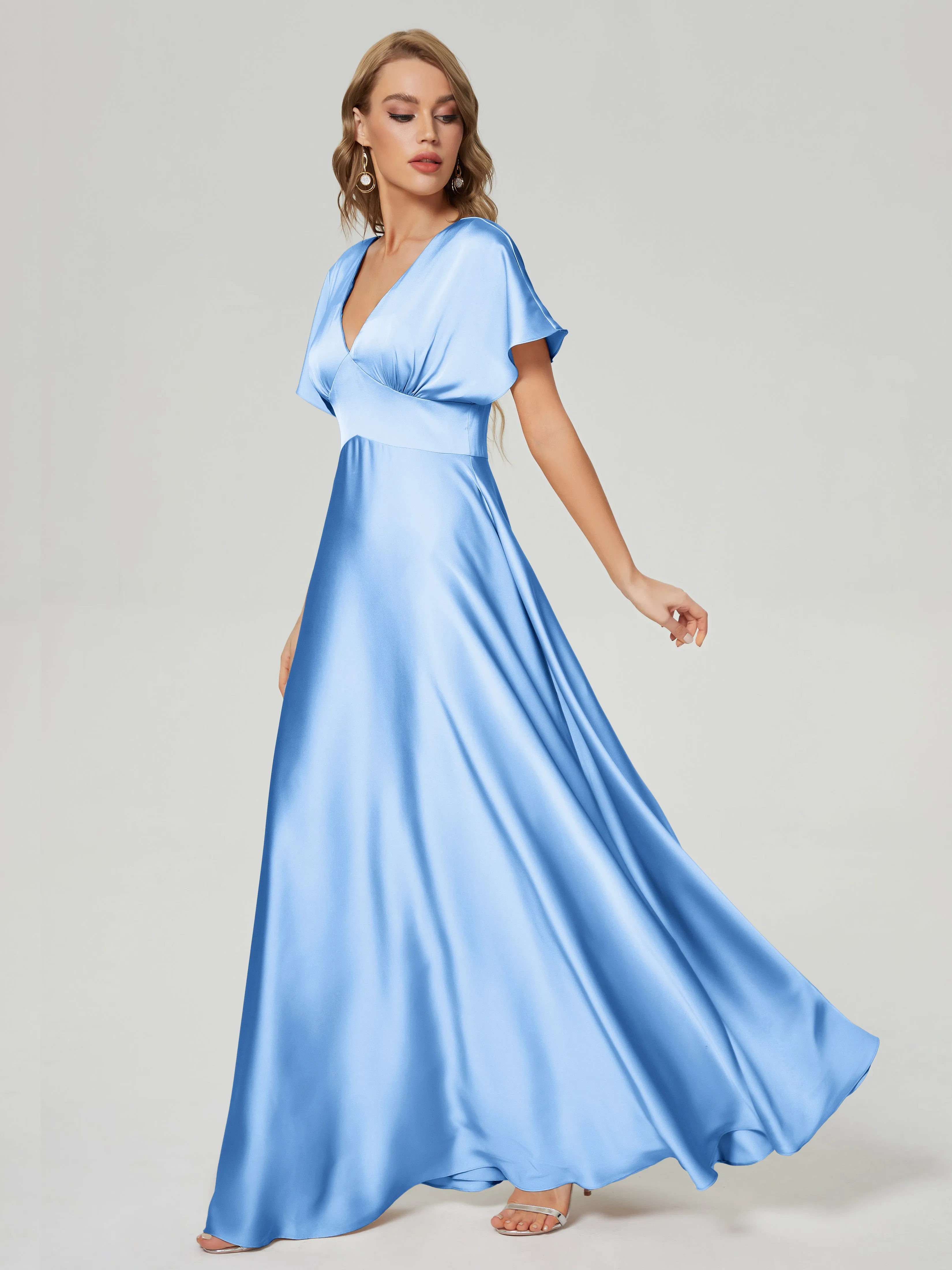 Ariah Modest Cap Sleeves Soft Satin Bridesmaid  Dresses