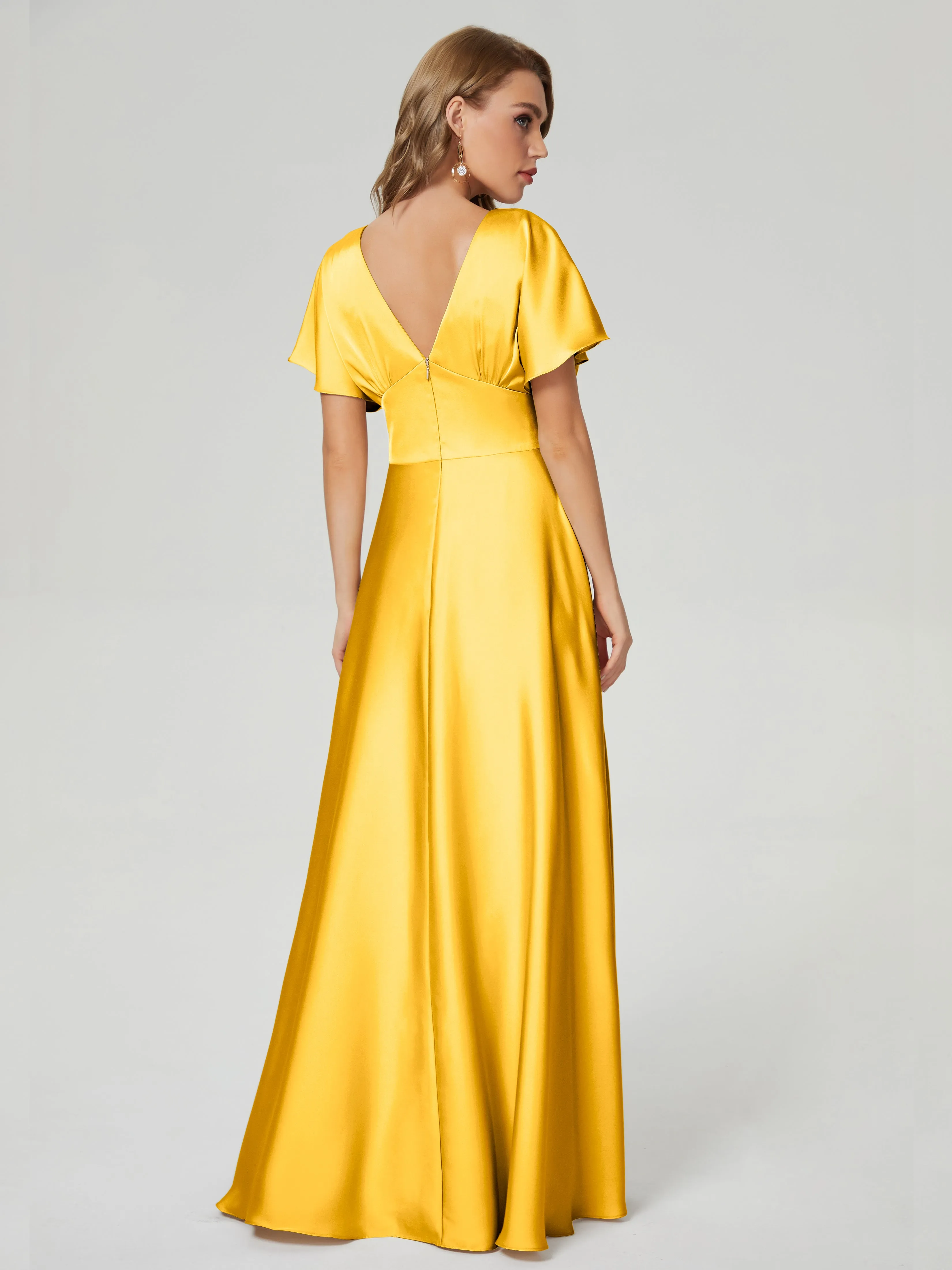 Ariah Modest Cap Sleeves Soft Satin Bridesmaid  Dresses