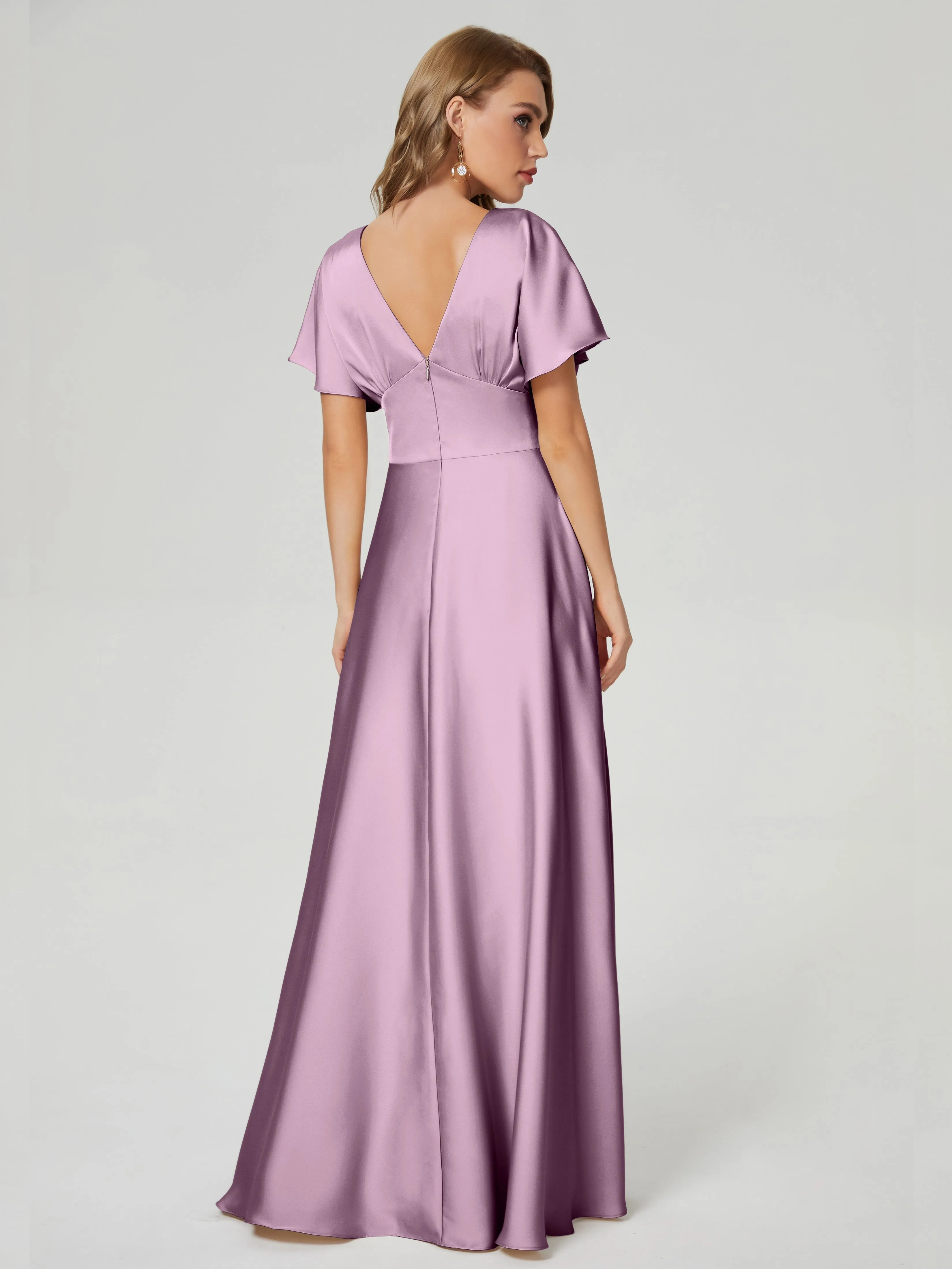 Ariah Modest Cap Sleeves Soft Satin Bridesmaid  Dresses