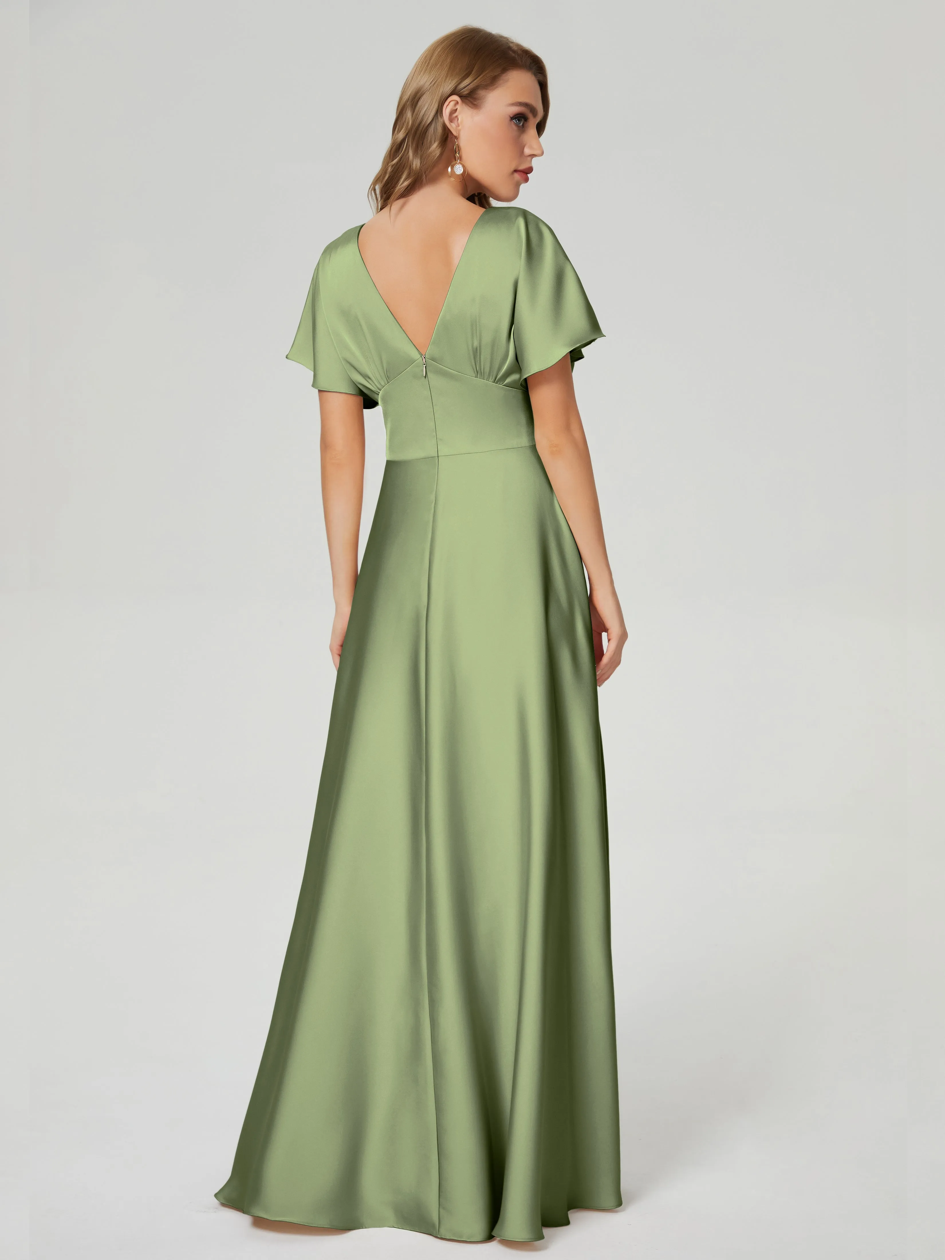 Ariah Modest Cap Sleeves Soft Satin Bridesmaid  Dresses