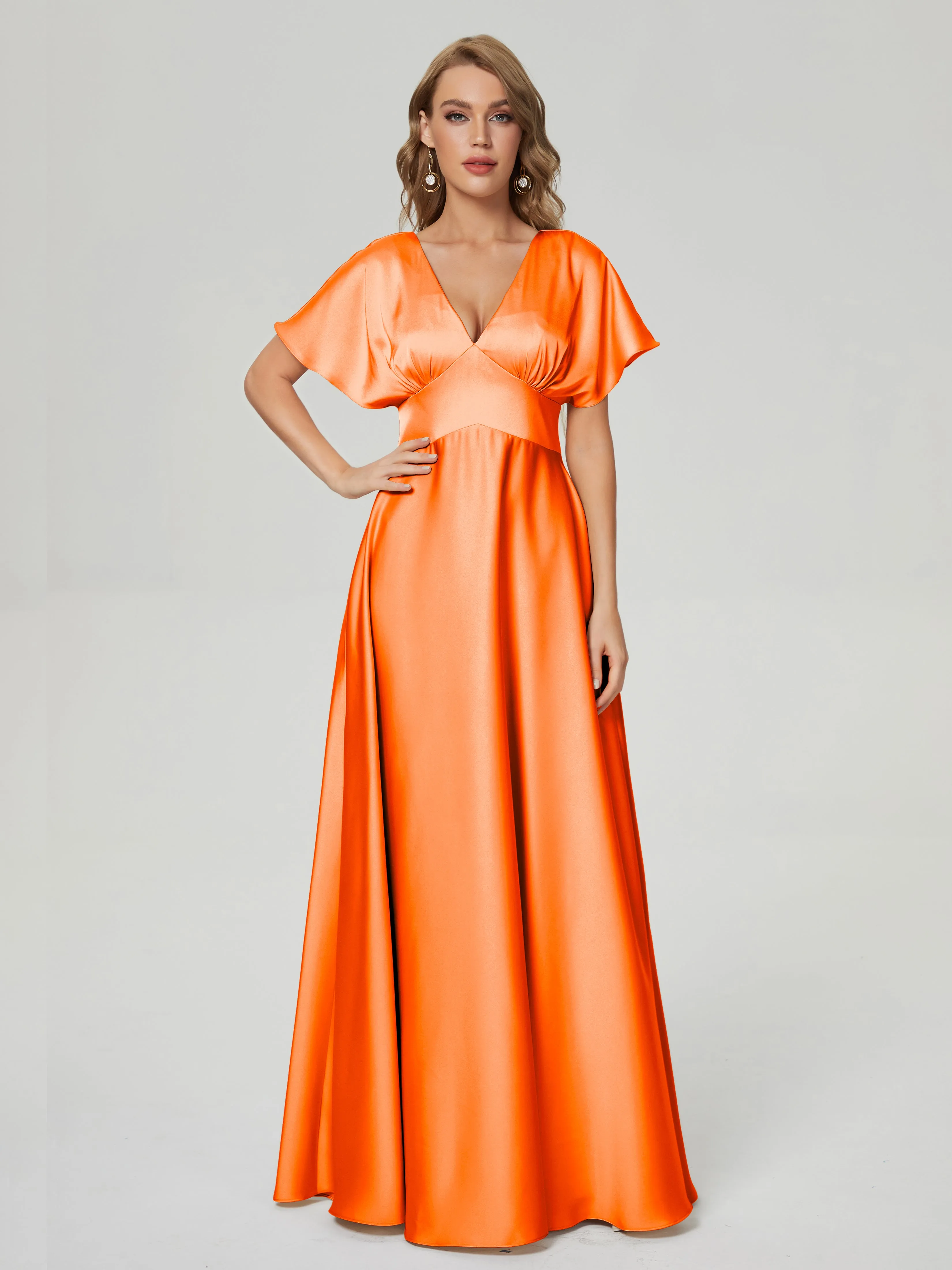 Ariah Modest Cap Sleeves Soft Satin Bridesmaid  Dresses
