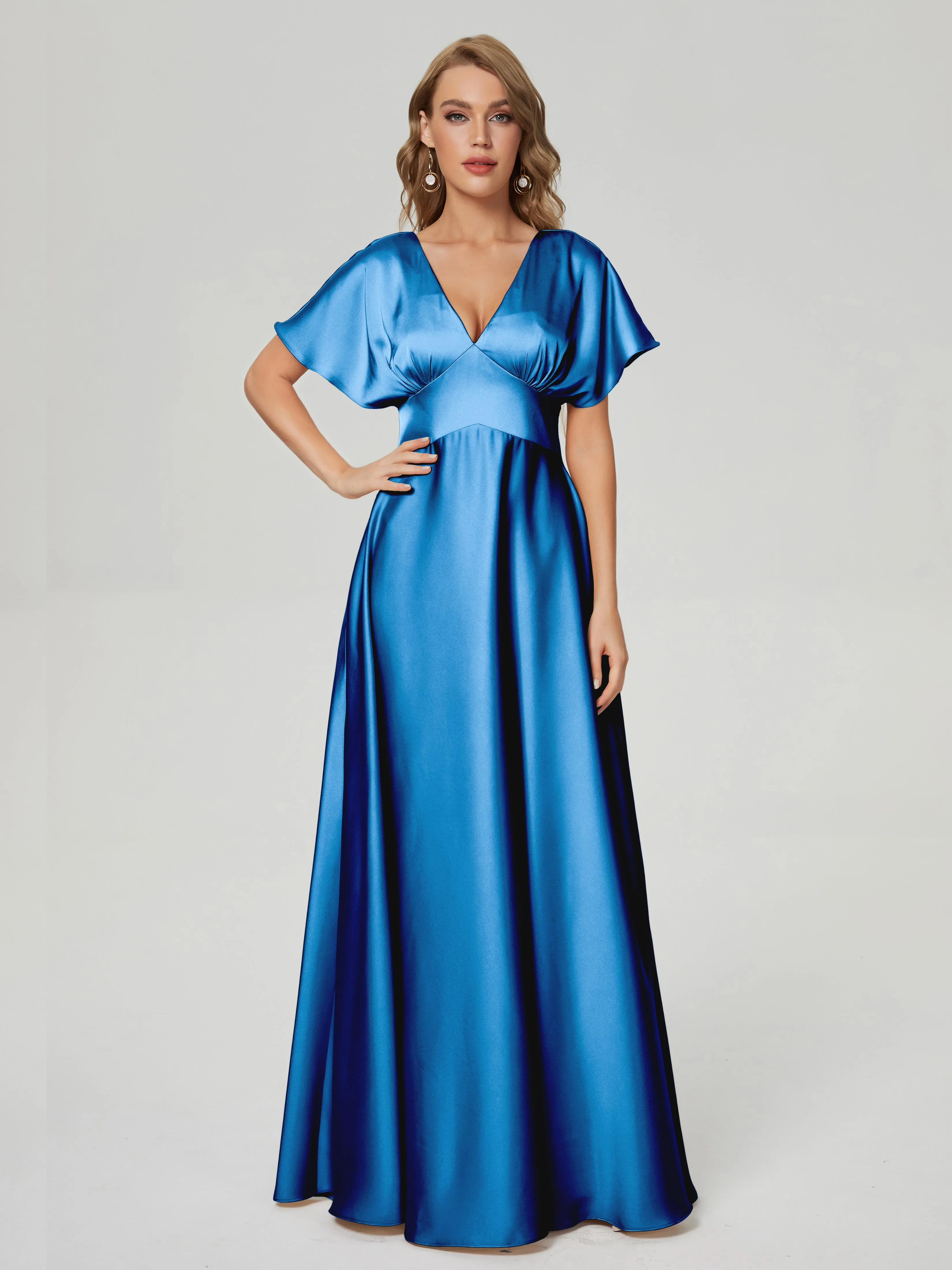Ariah Modest Cap Sleeves Soft Satin Bridesmaid  Dresses