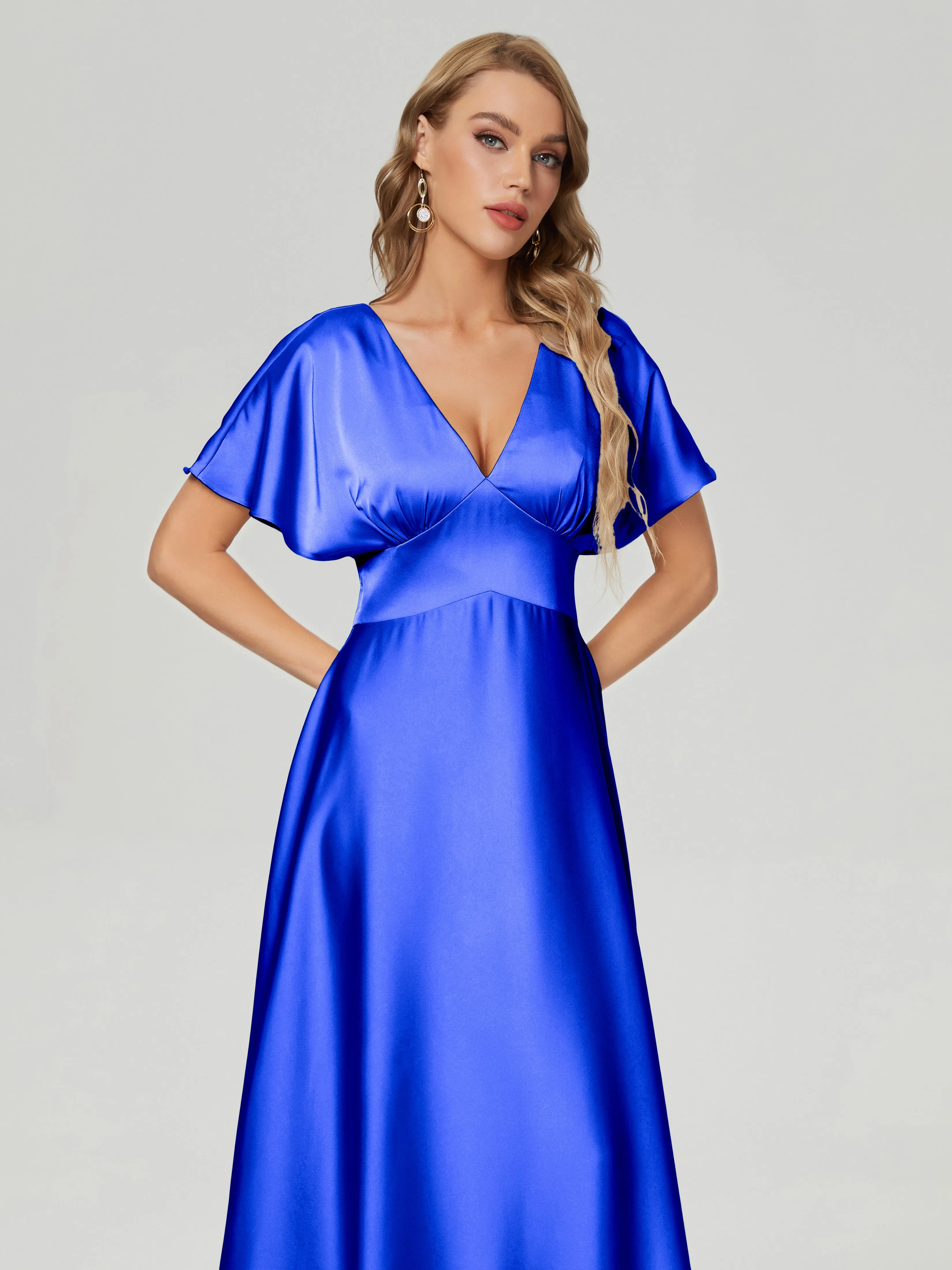 Ariah Modest Cap Sleeves Soft Satin Bridesmaid  Dresses