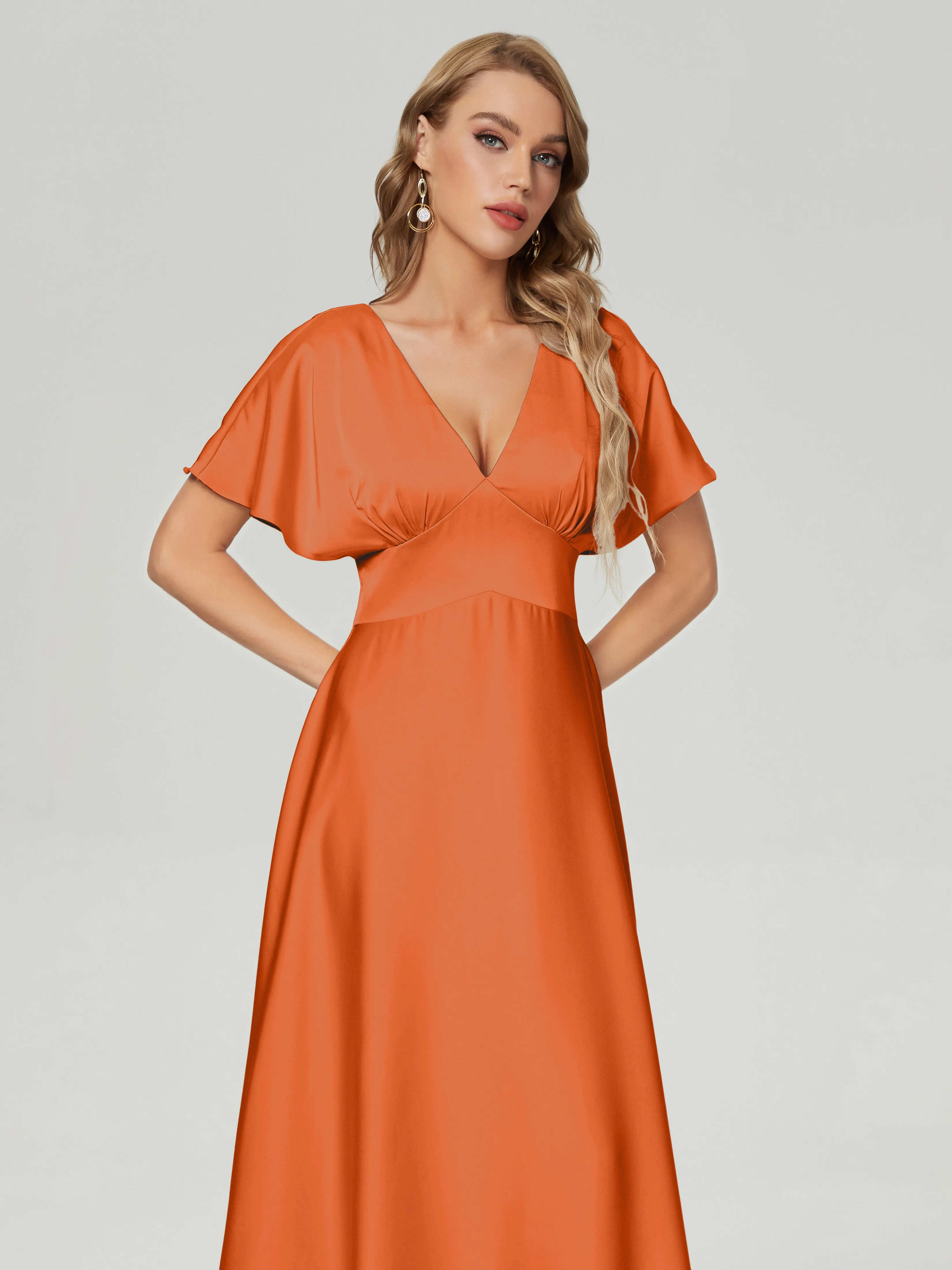 Ariah Modest Cap Sleeves Soft Satin Bridesmaid  Dresses