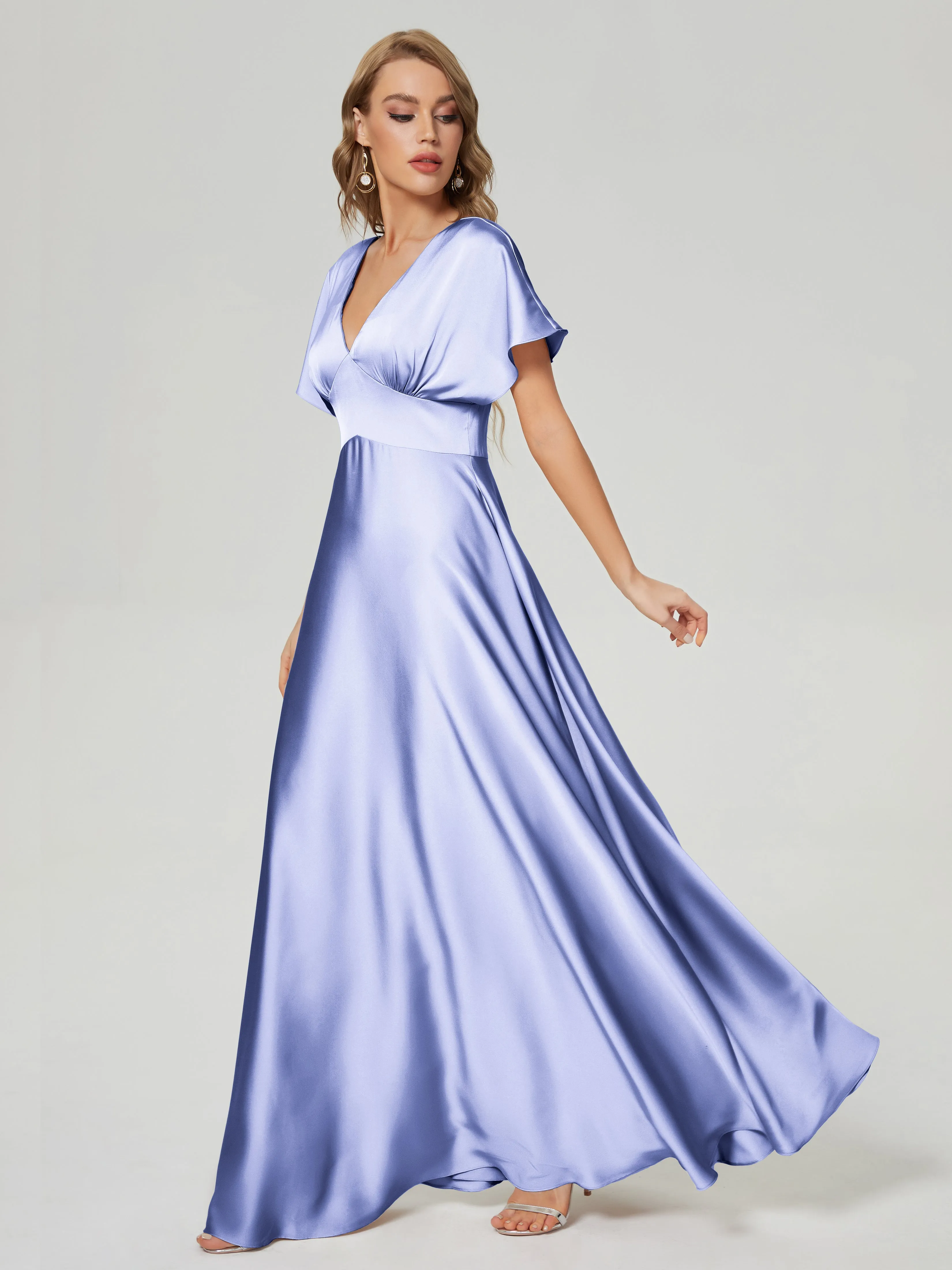 Ariah Modest Cap Sleeves Soft Satin Bridesmaid  Dresses