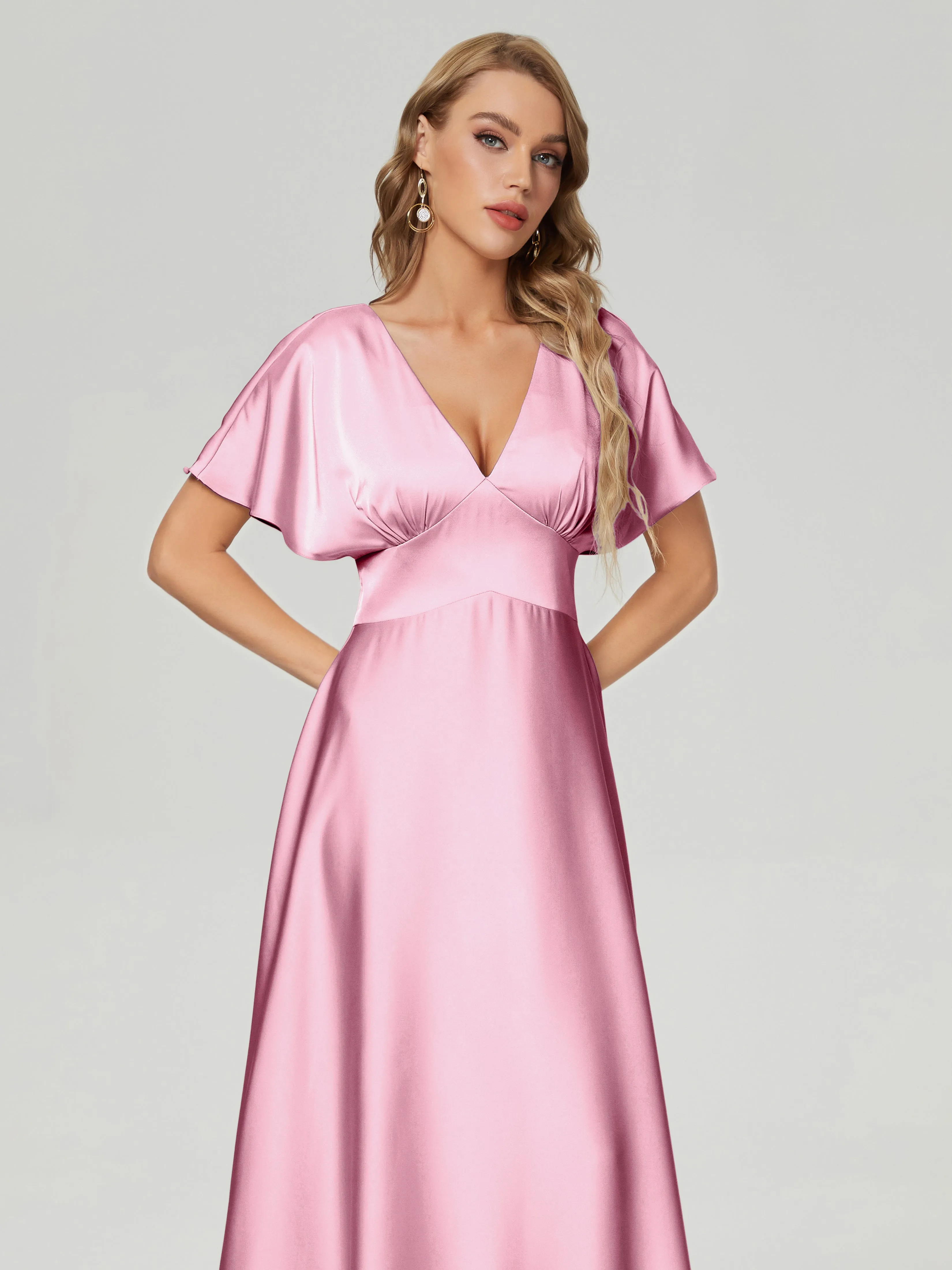 Ariah Modest Cap Sleeves Soft Satin Bridesmaid  Dresses