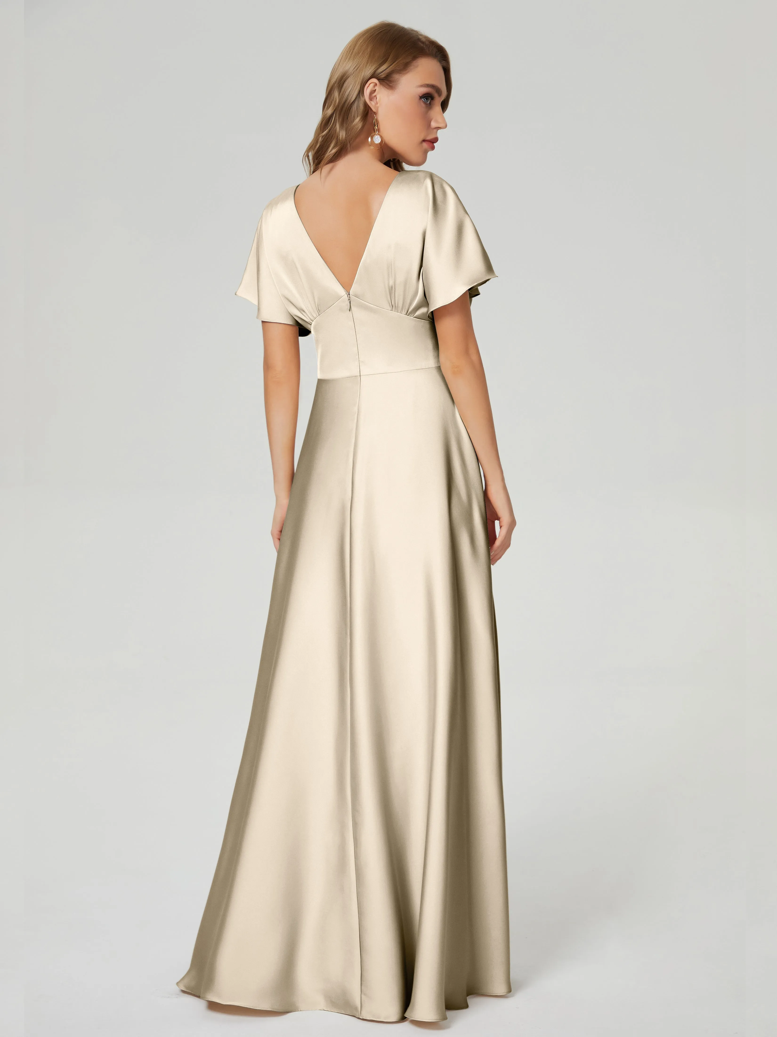 Ariah Modest Cap Sleeves Soft Satin Bridesmaid  Dresses