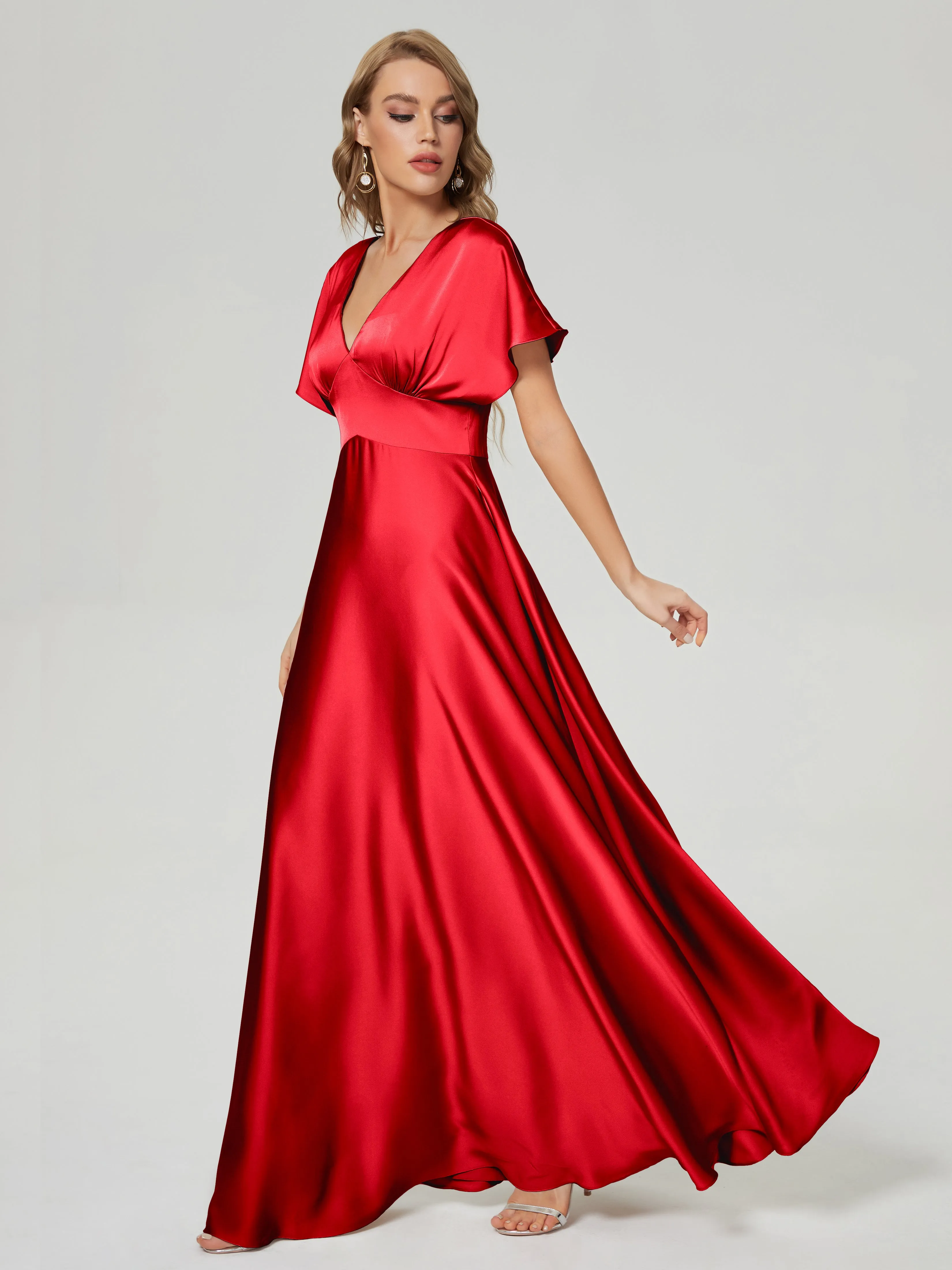 Ariah Modest Cap Sleeves Soft Satin Bridesmaid  Dresses