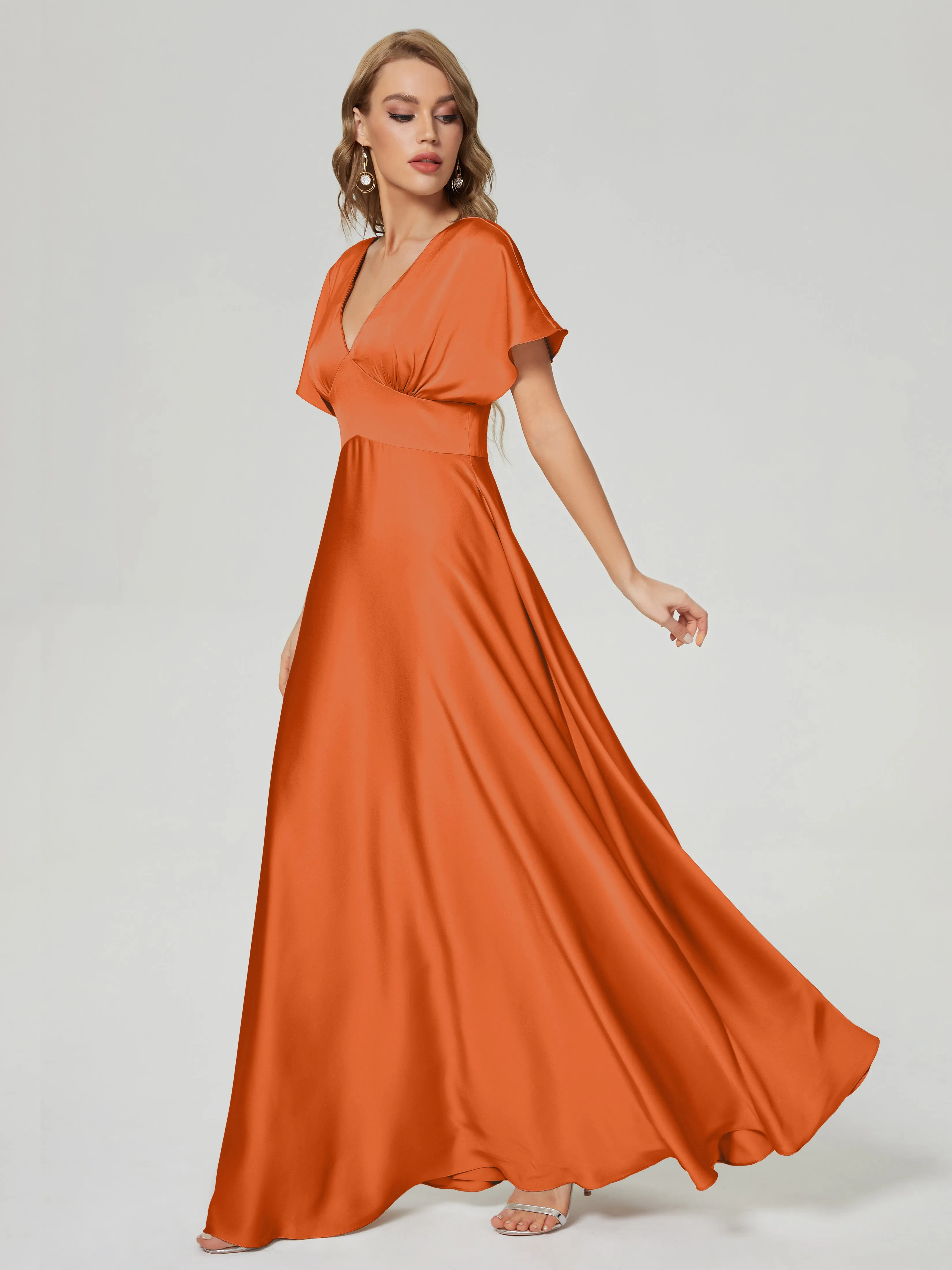 Ariah Modest Cap Sleeves Soft Satin Bridesmaid  Dresses